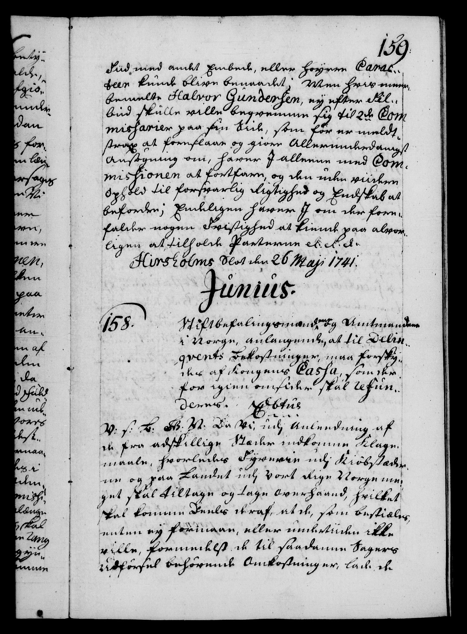 Danske Kanselli 1572-1799, AV/RA-EA-3023/F/Fc/Fca/Fcab/L0029: Norske tegnelser, 1741-1743, s. 159a