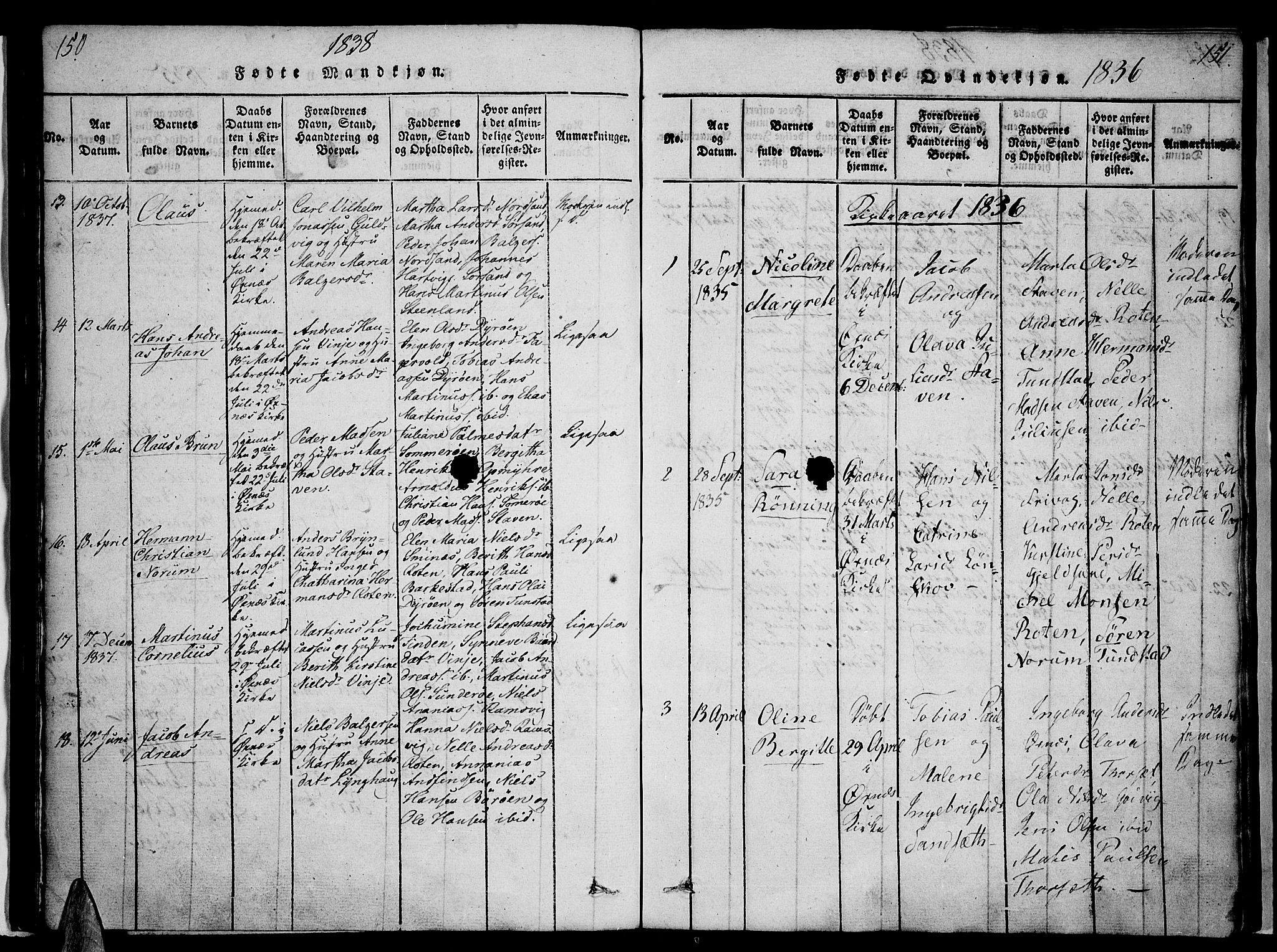 Ministerialprotokoller, klokkerbøker og fødselsregistre - Nordland, AV/SAT-A-1459/893/L1331: Ministerialbok nr. 893A04, 1820-1840, s. 150-151