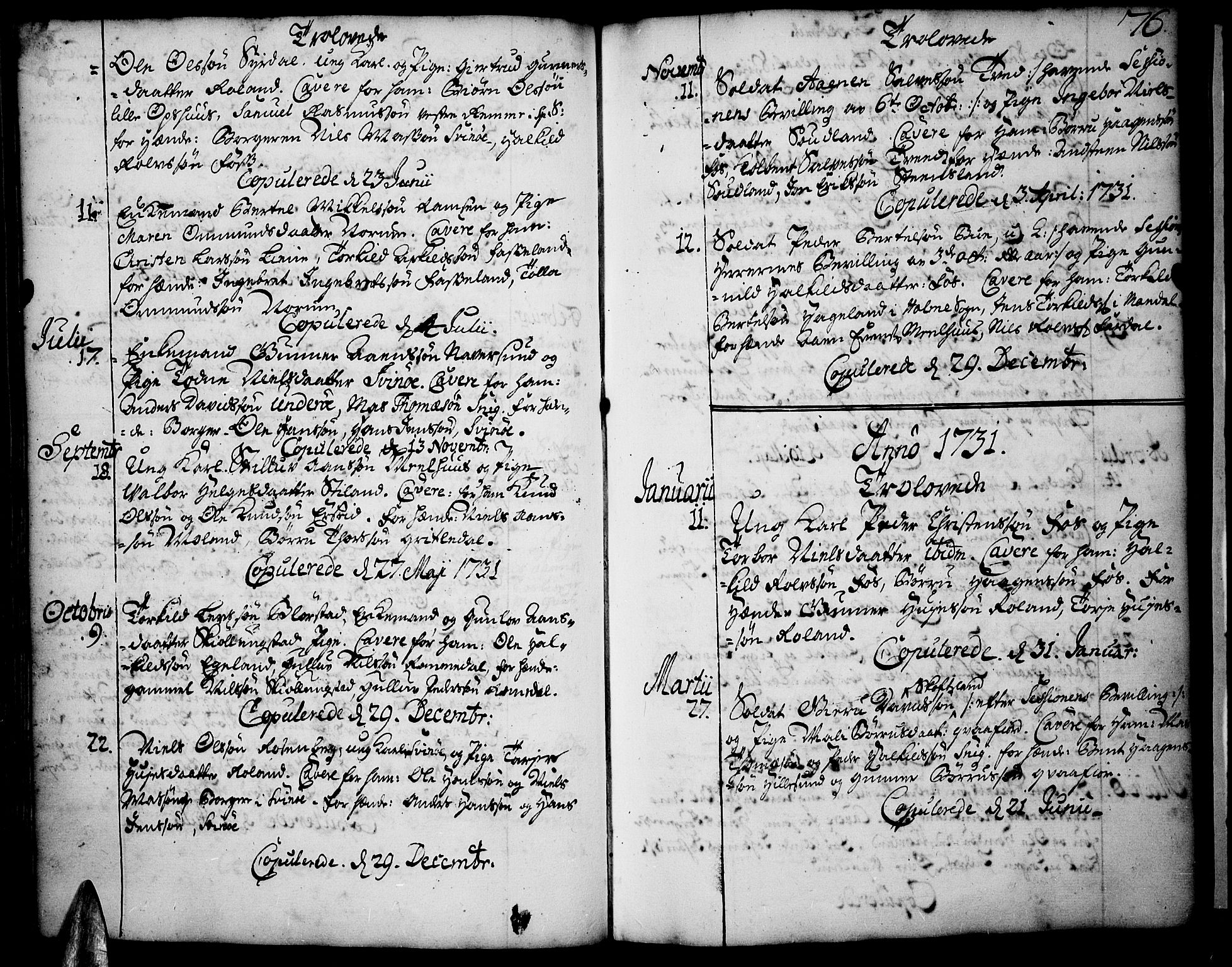 Sør-Audnedal sokneprestkontor, AV/SAK-1111-0039/F/Fa/Fab/L0001: Ministerialbok nr. A 1 /1, 1726-1766, s. 76