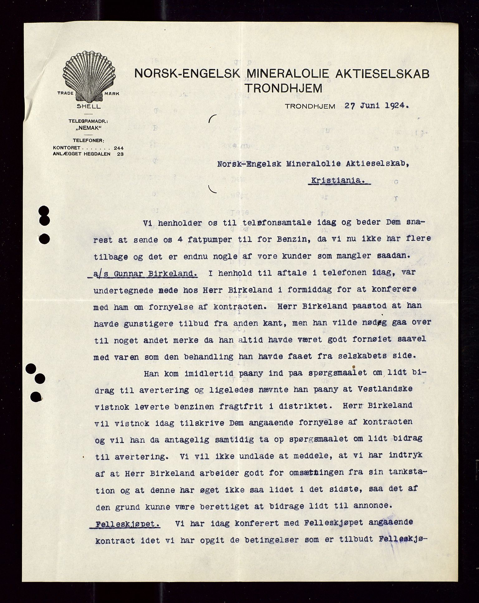 Pa 1521 - A/S Norske Shell, SAST/A-101915/E/Ea/Eaa/L0012: Sjefskorrespondanse, 1924, s. 661