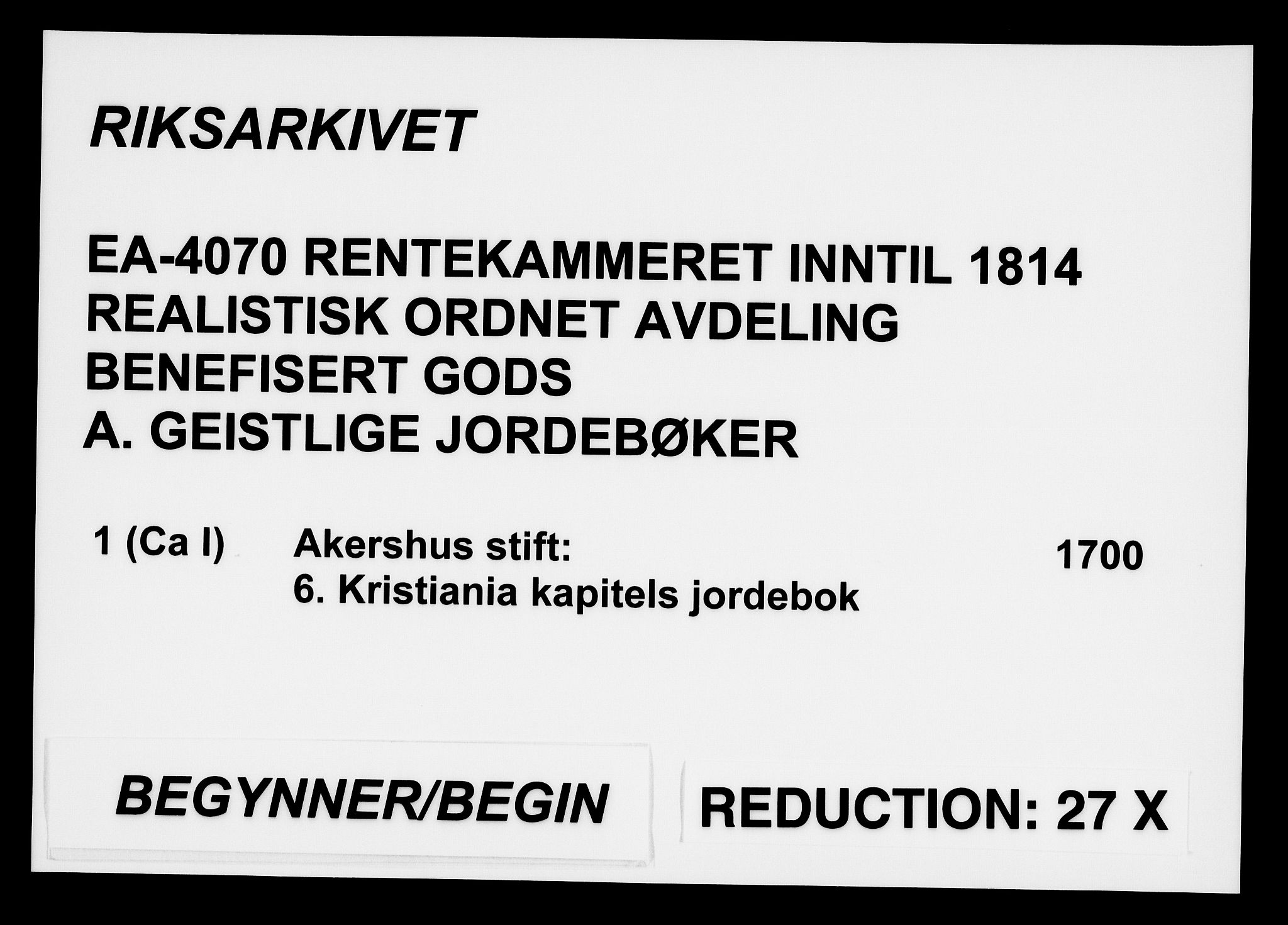 Rentekammeret inntil 1814, Realistisk ordnet avdeling, RA/EA-4070/Fc/Fca/L0001/0006: [Ca I]  Akershus stift / Kristiania kapitels jordebok, 1700