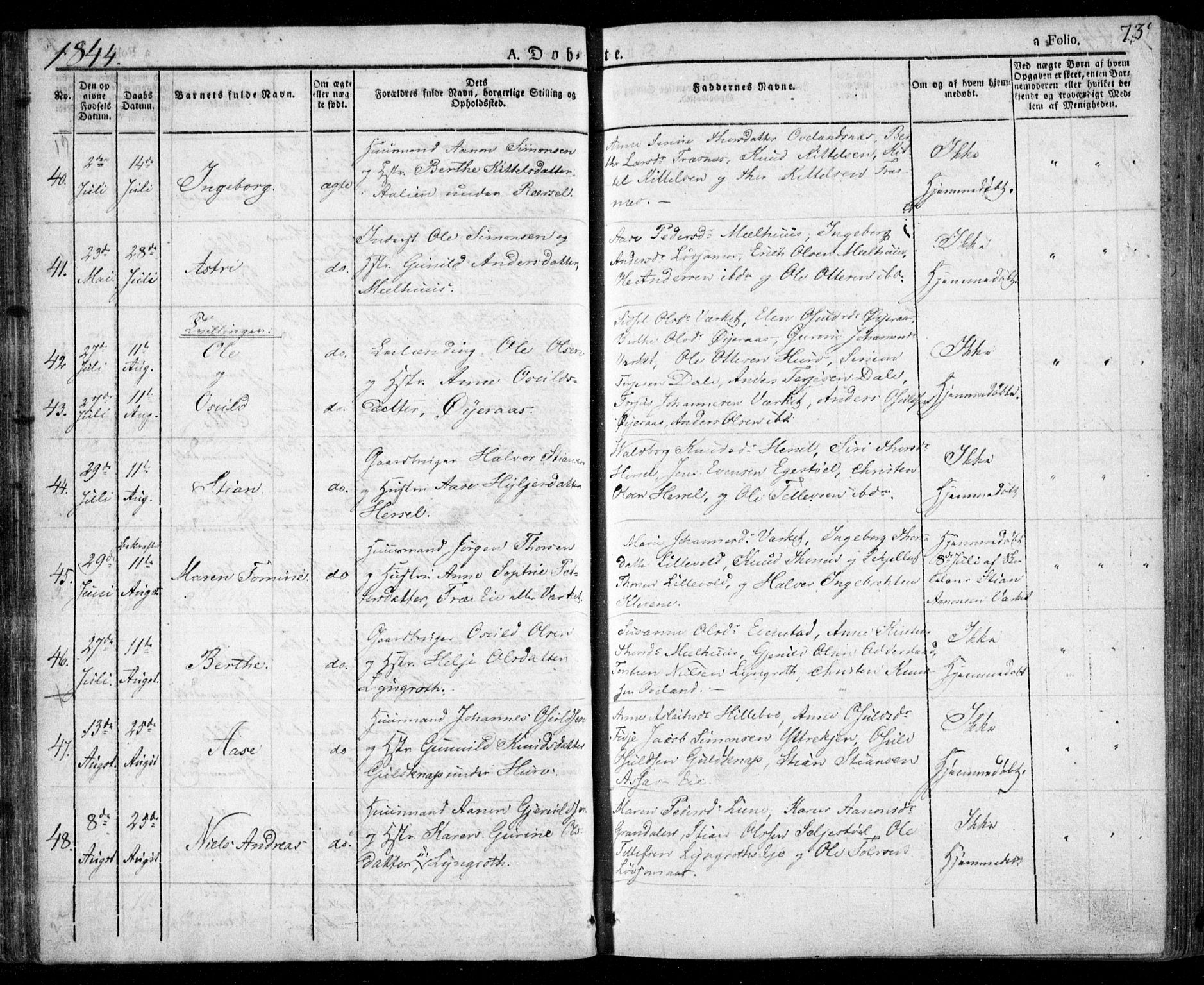 Froland sokneprestkontor, AV/SAK-1111-0013/F/Fa/L0001: Ministerialbok nr. A 1, 1827-1844, s. 73