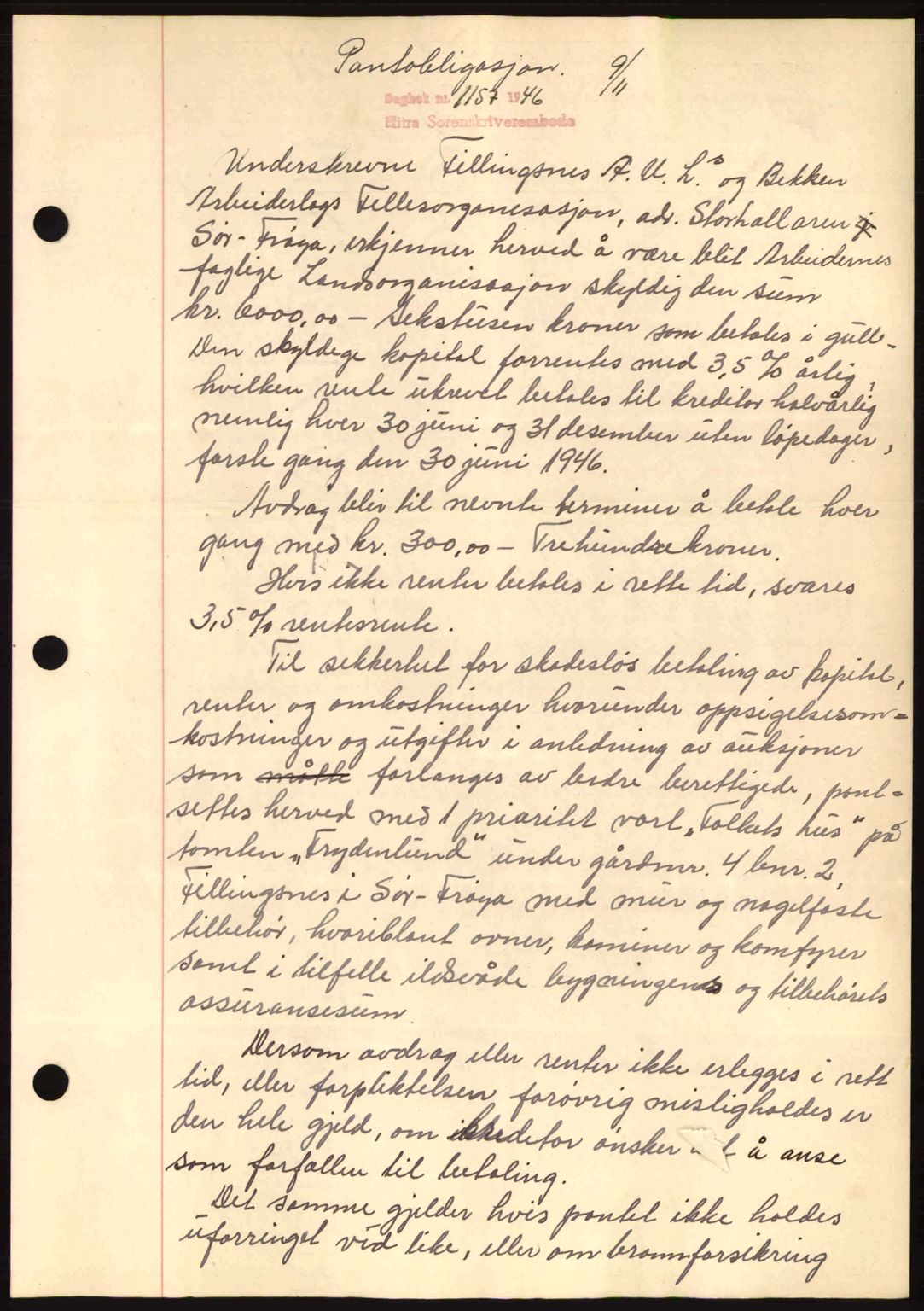 Hitra sorenskriveri, AV/SAT-A-0018/2/2C/2Ca: Pantebok nr. B1, 1939-1949, Dagboknr: 1157/1946