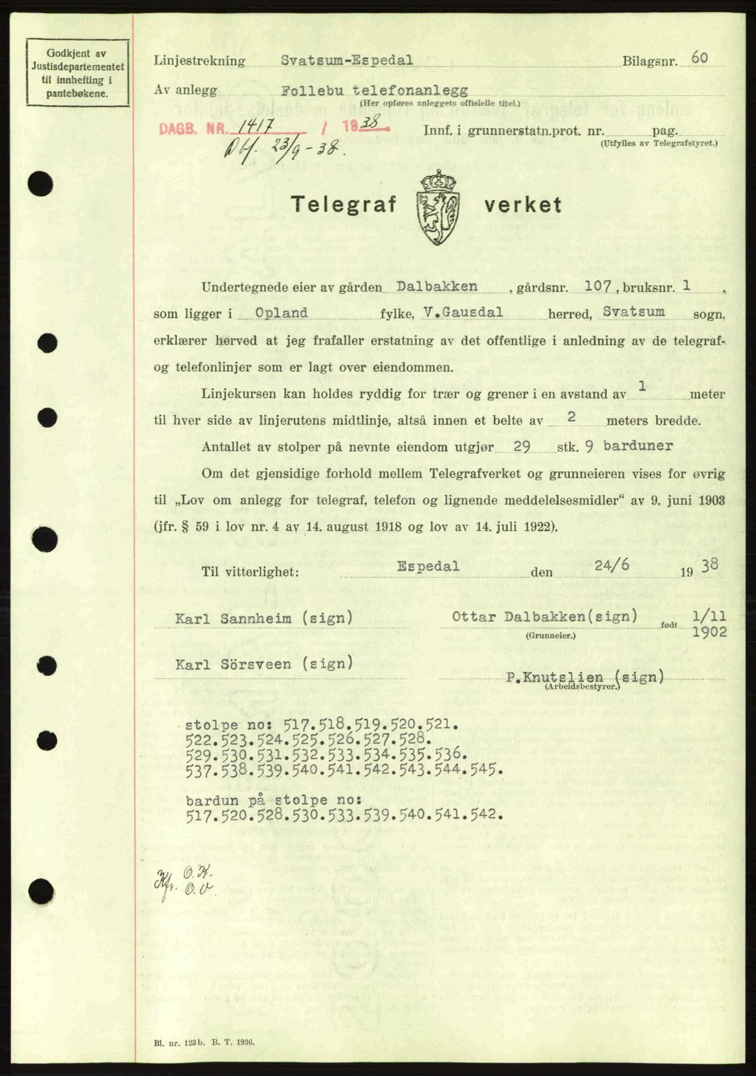 Sør-Gudbrandsdal tingrett, SAH/TING-004/H/Hb/Hbd/L0005: Pantebok nr. A5, 1938-1939, Dagboknr: 1417/1938