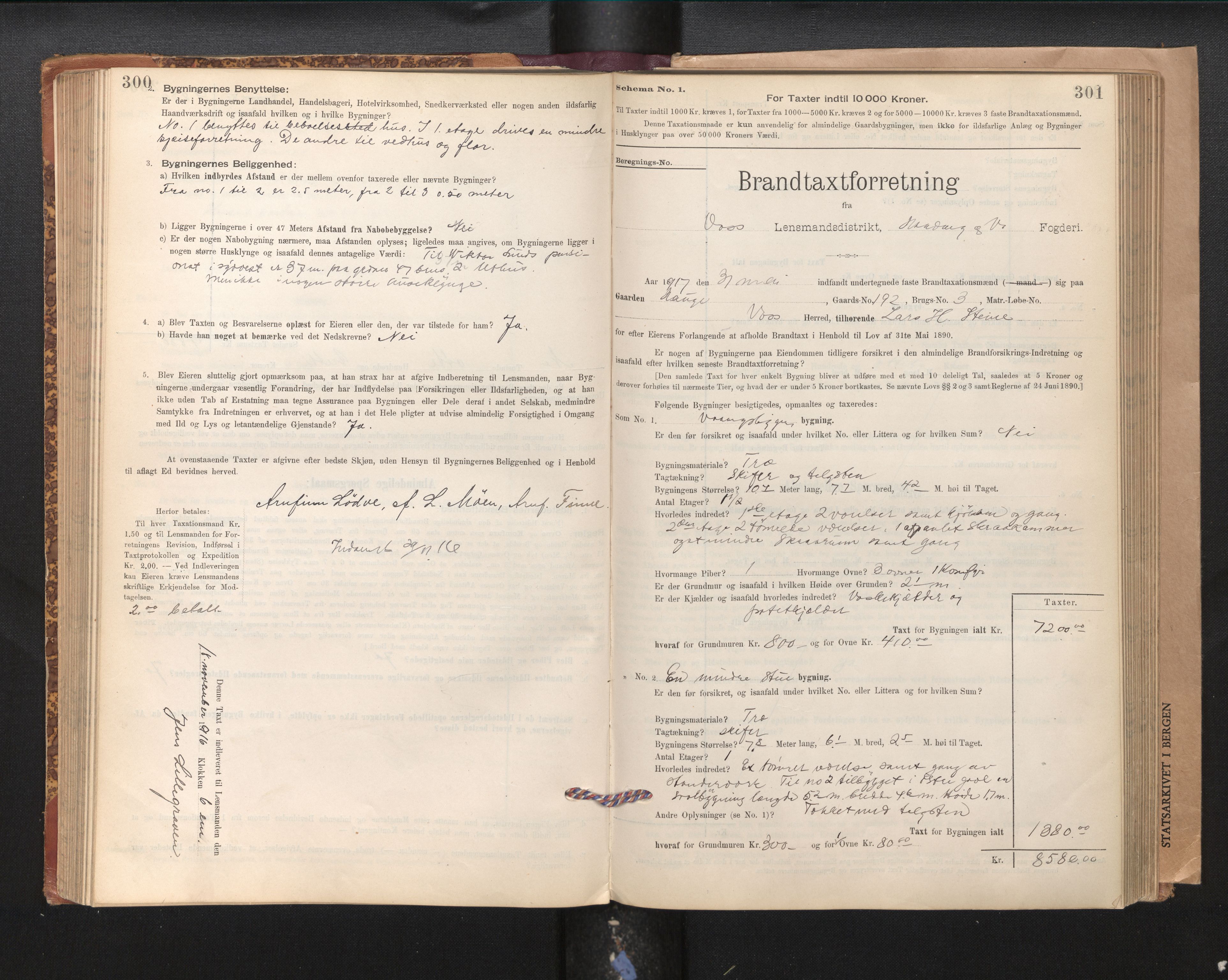 Lensmannen i Voss, SAB/A-35801/0012/L0008: Branntakstprotokoll, skjematakst, 1895-1945, s. 300-301