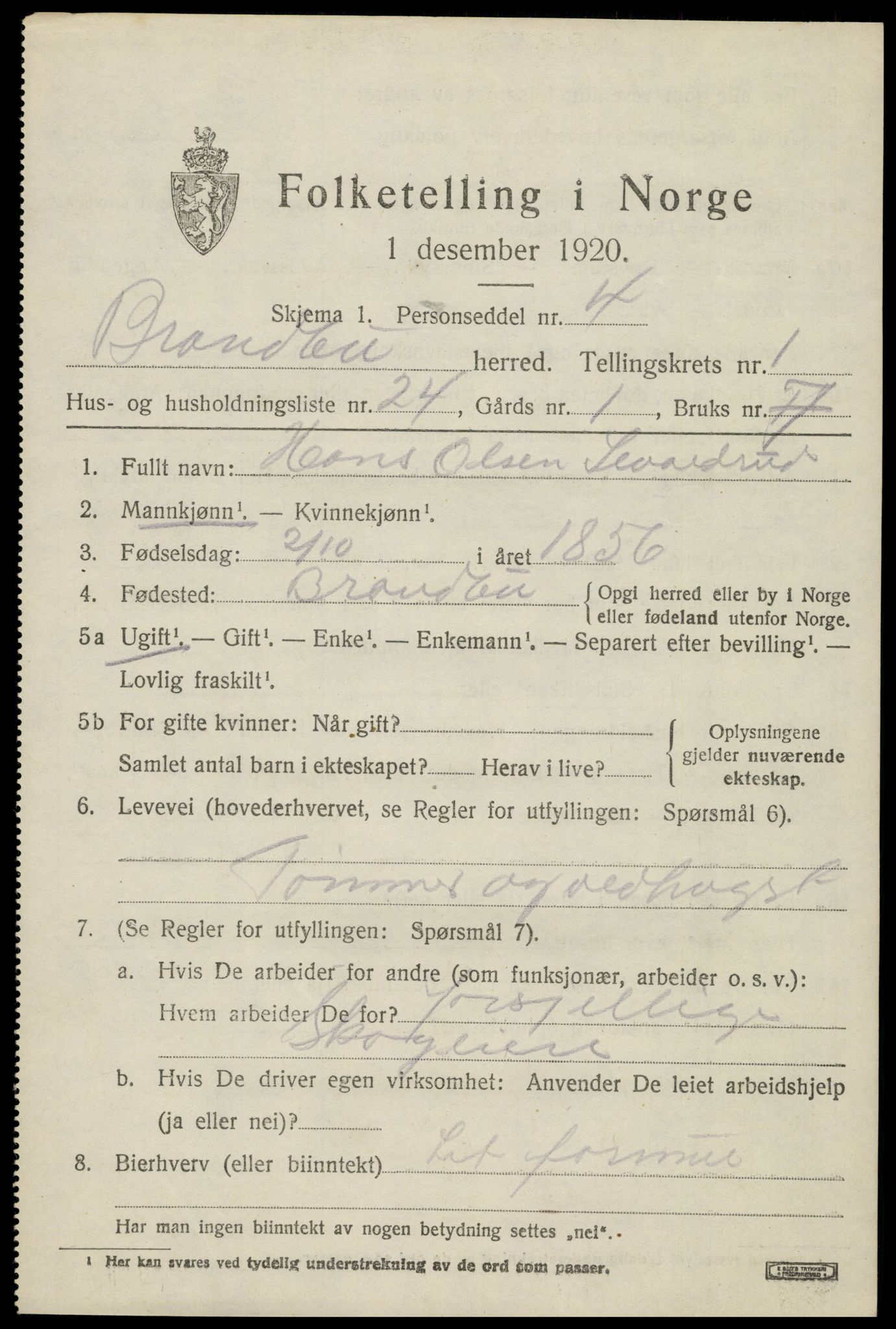SAH, Folketelling 1920 for 0535 Brandbu herred, 1920, s. 2223