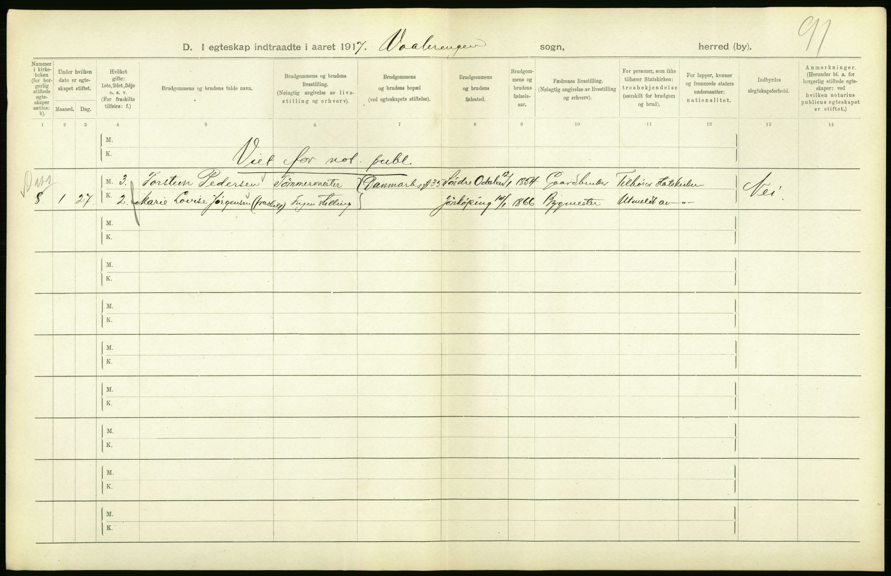 Statistisk sentralbyrå, Sosiodemografiske emner, Befolkning, AV/RA-S-2228/D/Df/Dfb/Dfbg/L0009: Kristiania: Gifte, 1917, s. 90