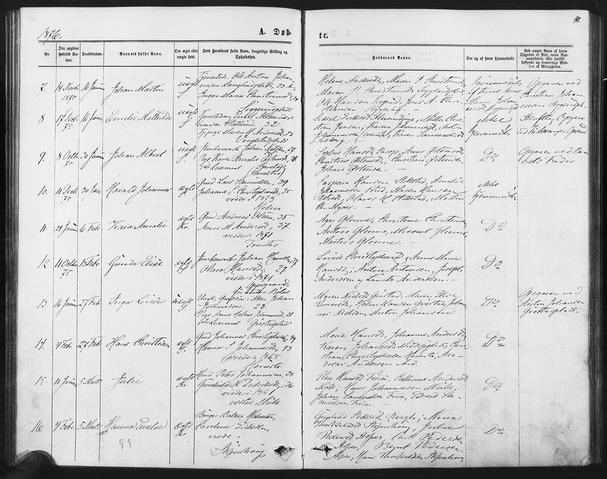 Kråkstad prestekontor Kirkebøker, SAO/A-10125a/F/Fa/L0008: Ministerialbok nr. I 8, 1870-1879, s. 41