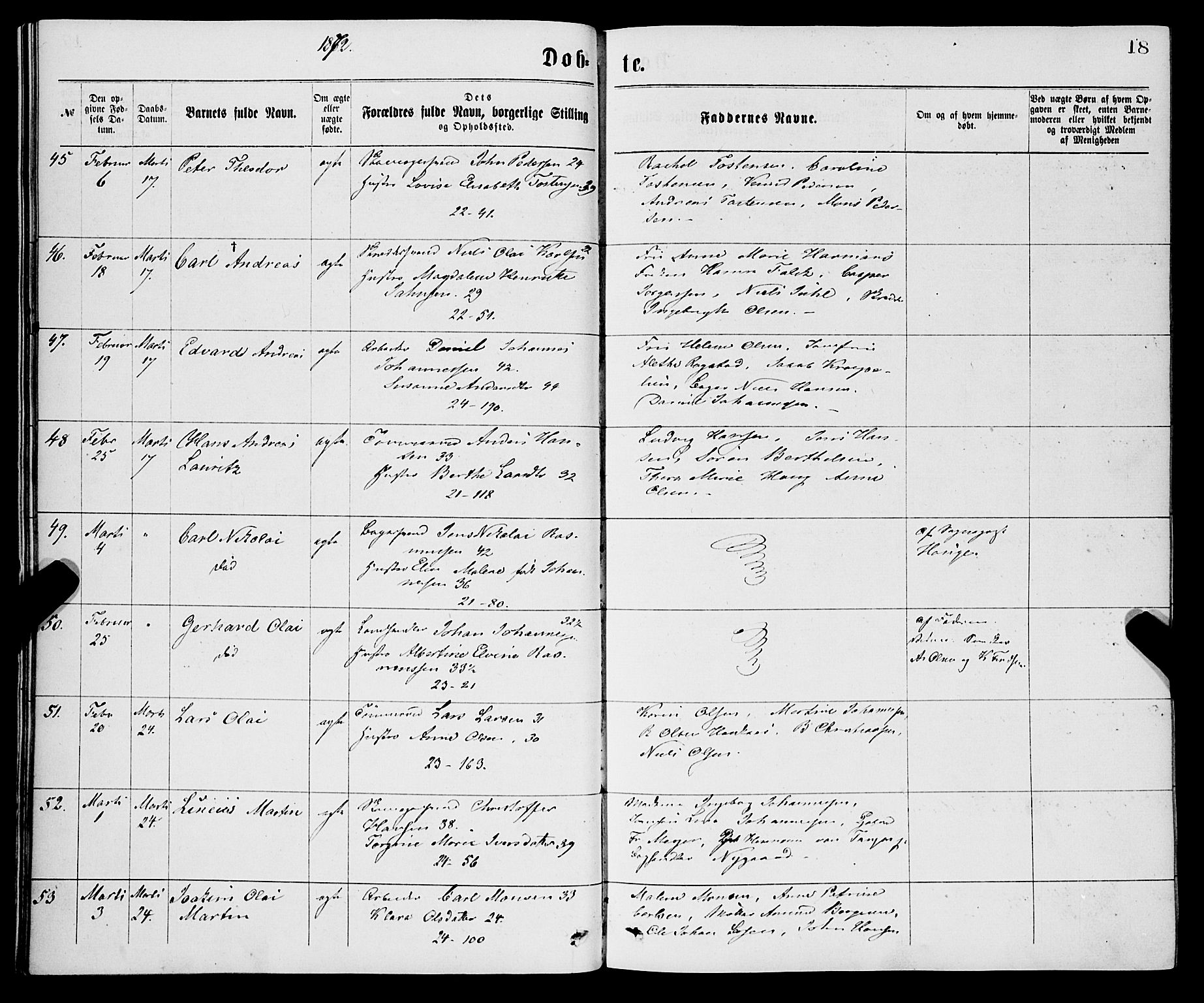 Korskirken sokneprestembete, AV/SAB-A-76101/H/Haa/L0020: Ministerialbok nr. B 6, 1871-1878, s. 18