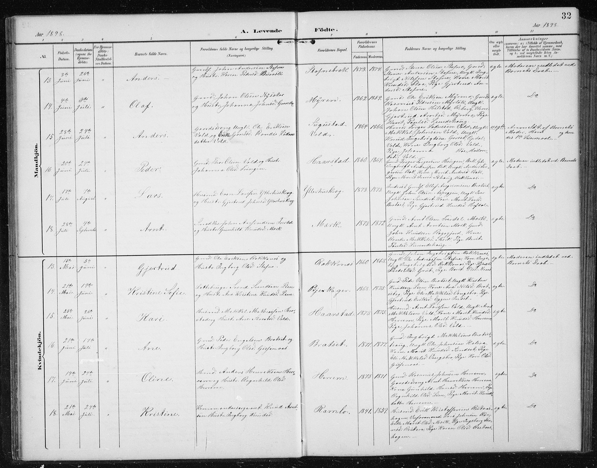 Ministerialprotokoller, klokkerbøker og fødselsregistre - Sør-Trøndelag, SAT/A-1456/674/L0876: Klokkerbok nr. 674C03, 1892-1912, s. 32