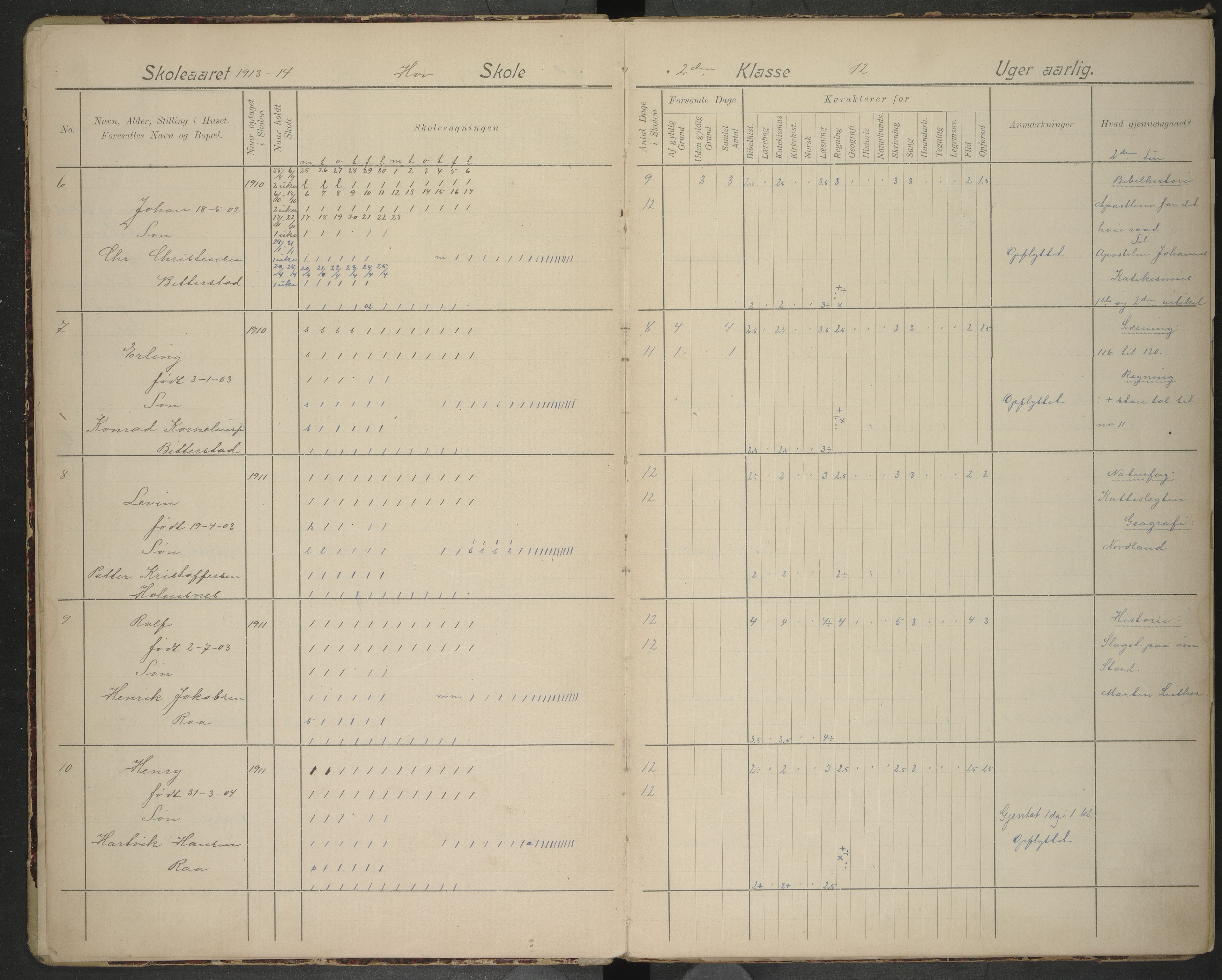 Hadsel kommune. Hov skolekrets, AIN/K-18660.510.55/G/L0004: Skoleprotokoll Hov skole, 1913-1922