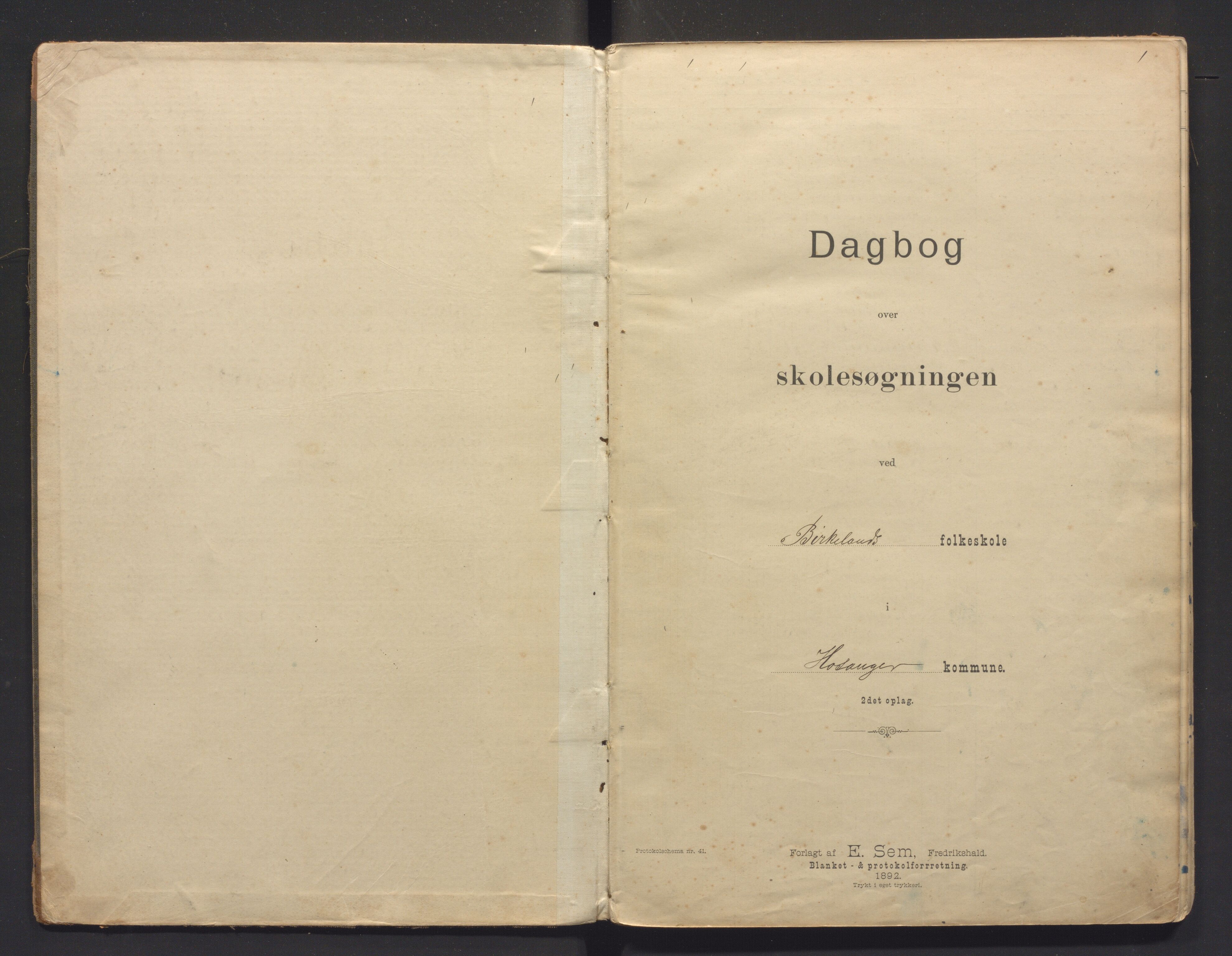 Hosanger kommune. Barneskulane, IKAH/1253a-231/G/Ga/L0023: Dagbok for Birkeland skule, 1892-1914