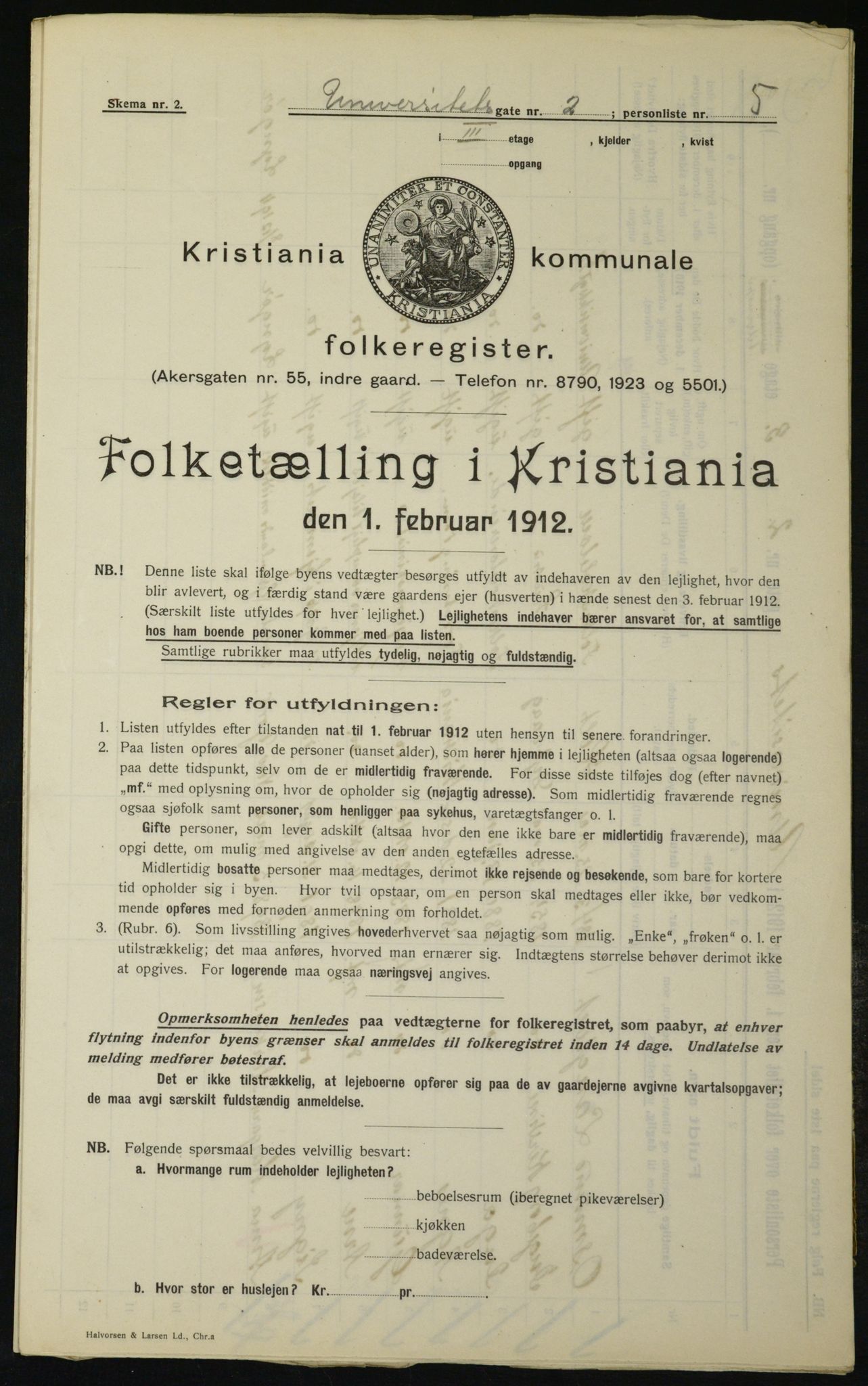 OBA, Kommunal folketelling 1.2.1912 for Kristiania, 1912, s. 119916