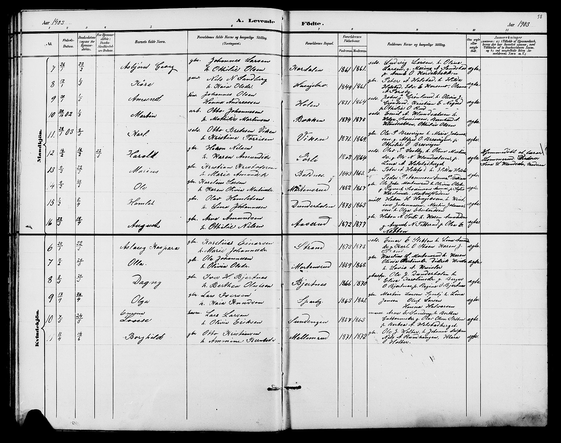 Hof prestekontor, AV/SAH-PREST-038/H/Ha/Hab/L0001: Klokkerbok nr. 1, 1895-1914, s. 38