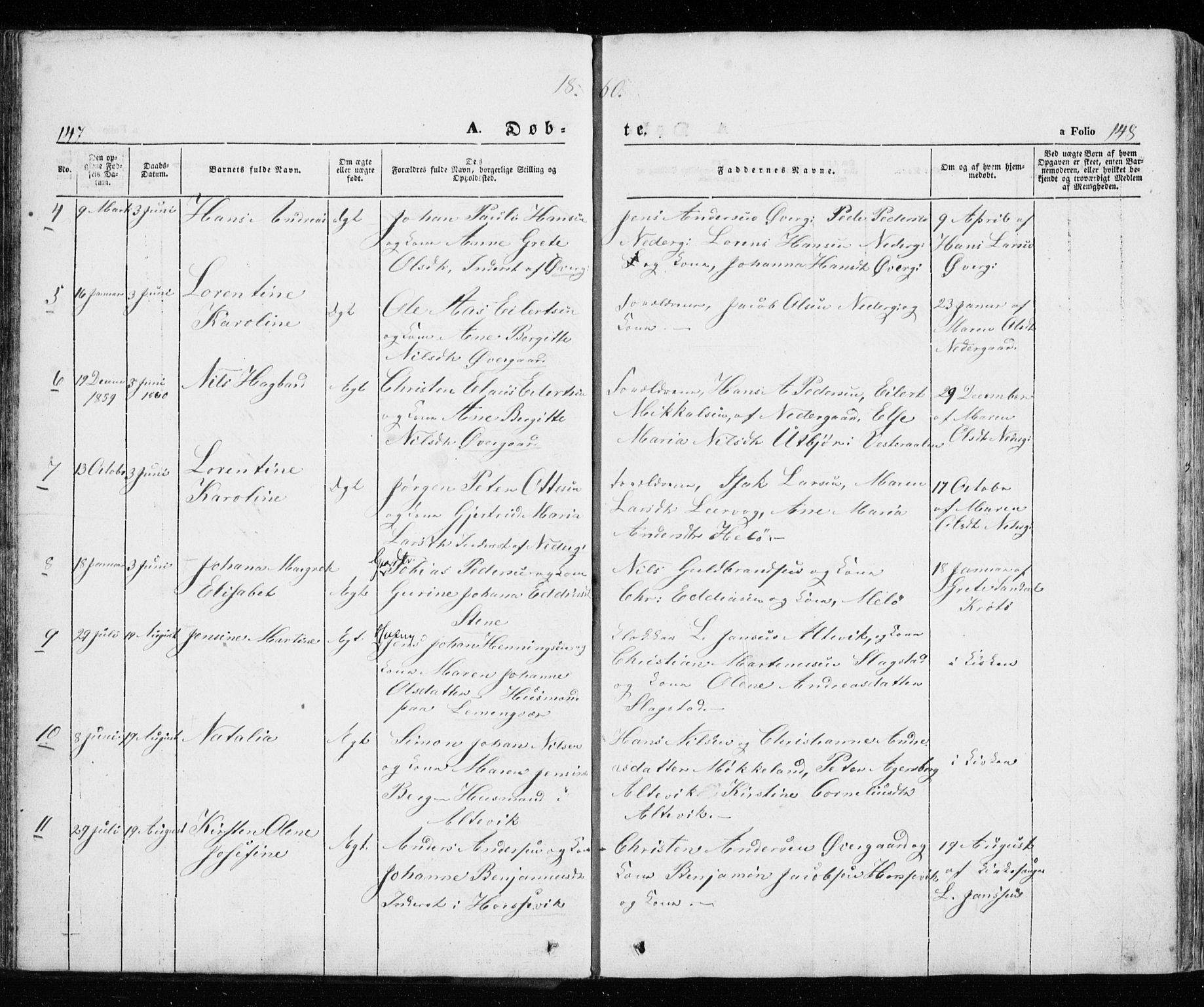Trondenes sokneprestkontor, AV/SATØ-S-1319/H/Ha/L0010kirke: Ministerialbok nr. 10, 1840-1865, s. 147-148