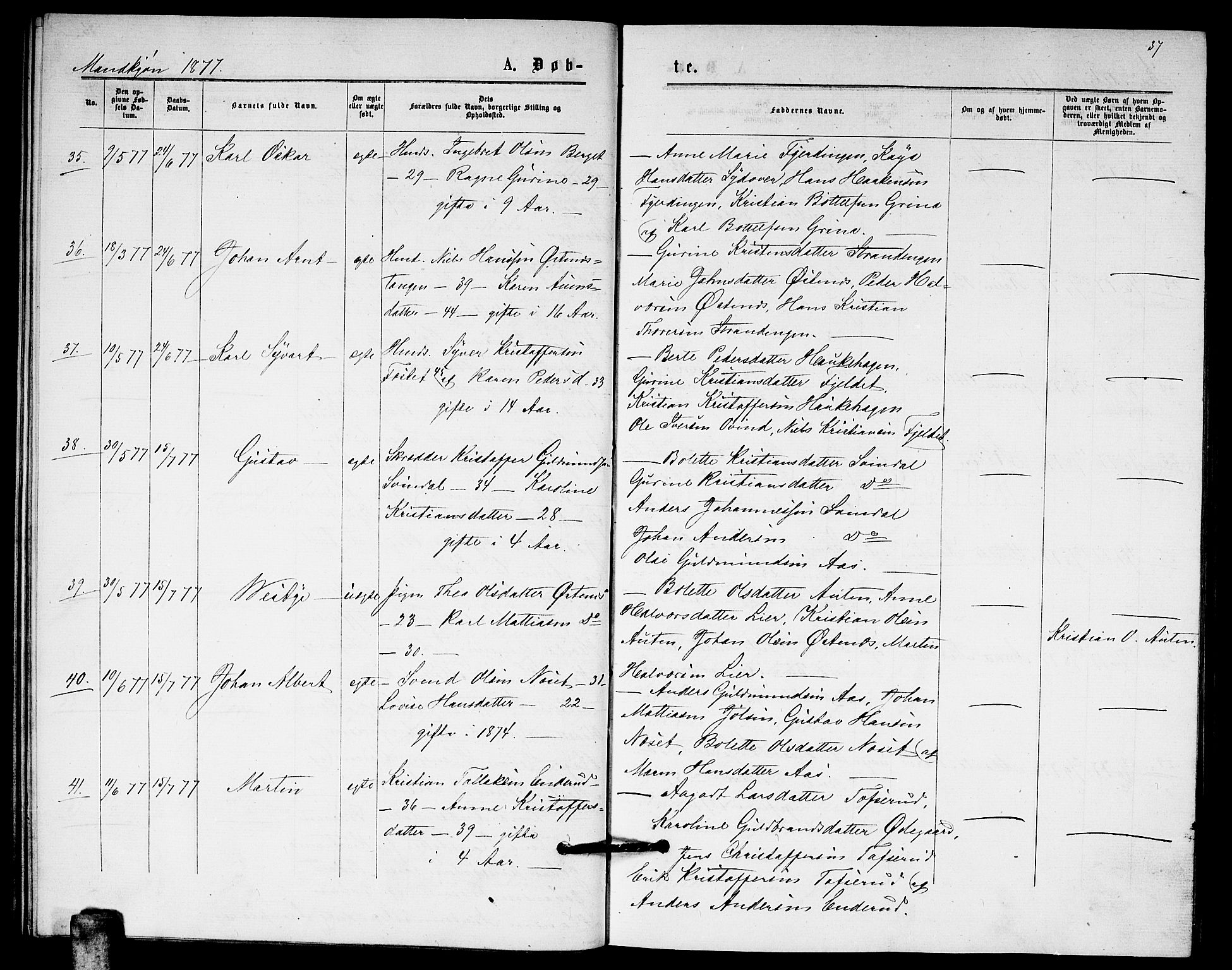 Fet prestekontor Kirkebøker, AV/SAO-A-10370a/G/Ga/L0005: Klokkerbok nr. I 5, 1875-1877, s. 37