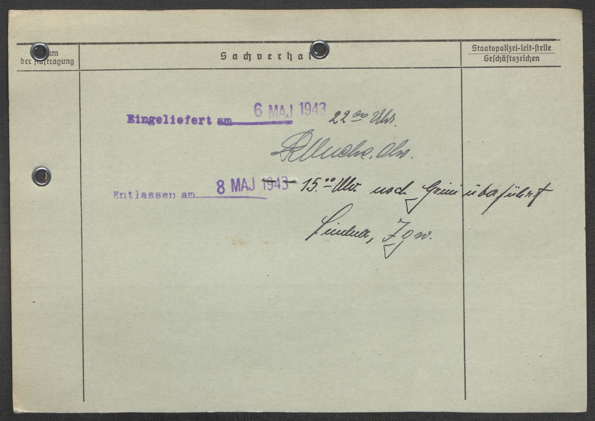 Befehlshaber der Sicherheitspolizei und des SD, RA/RAFA-5969/E/Ea/Eaa/L0008: Register over norske fanger i Møllergata 19: Oelze-Ru, 1940-1945, s. 455