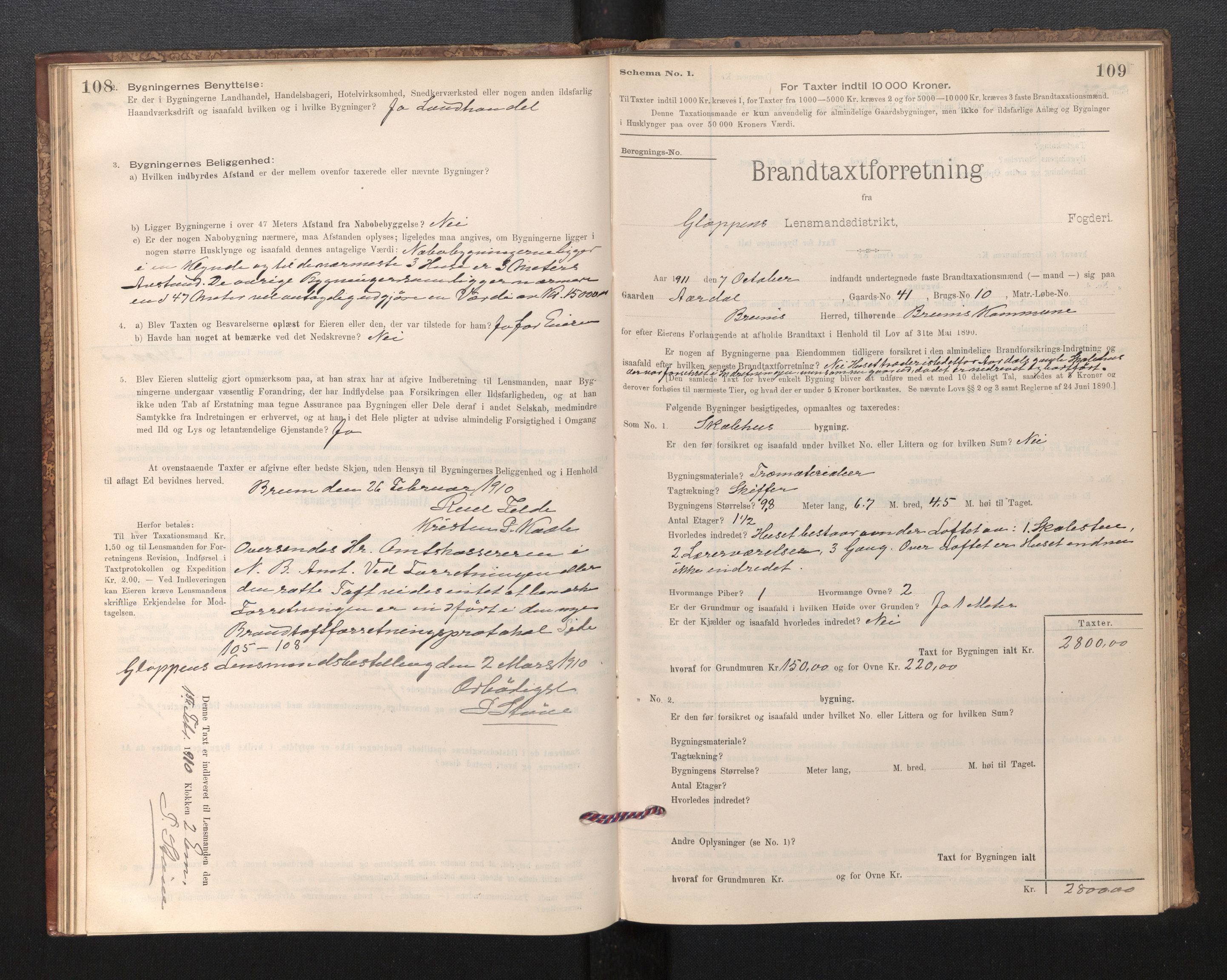 Lensmannen i Gloppen og Breim, SAB/A-27801/0012/L0003: Branntakstprotokoll, skjematakst, 1894-1931, s. 108-109