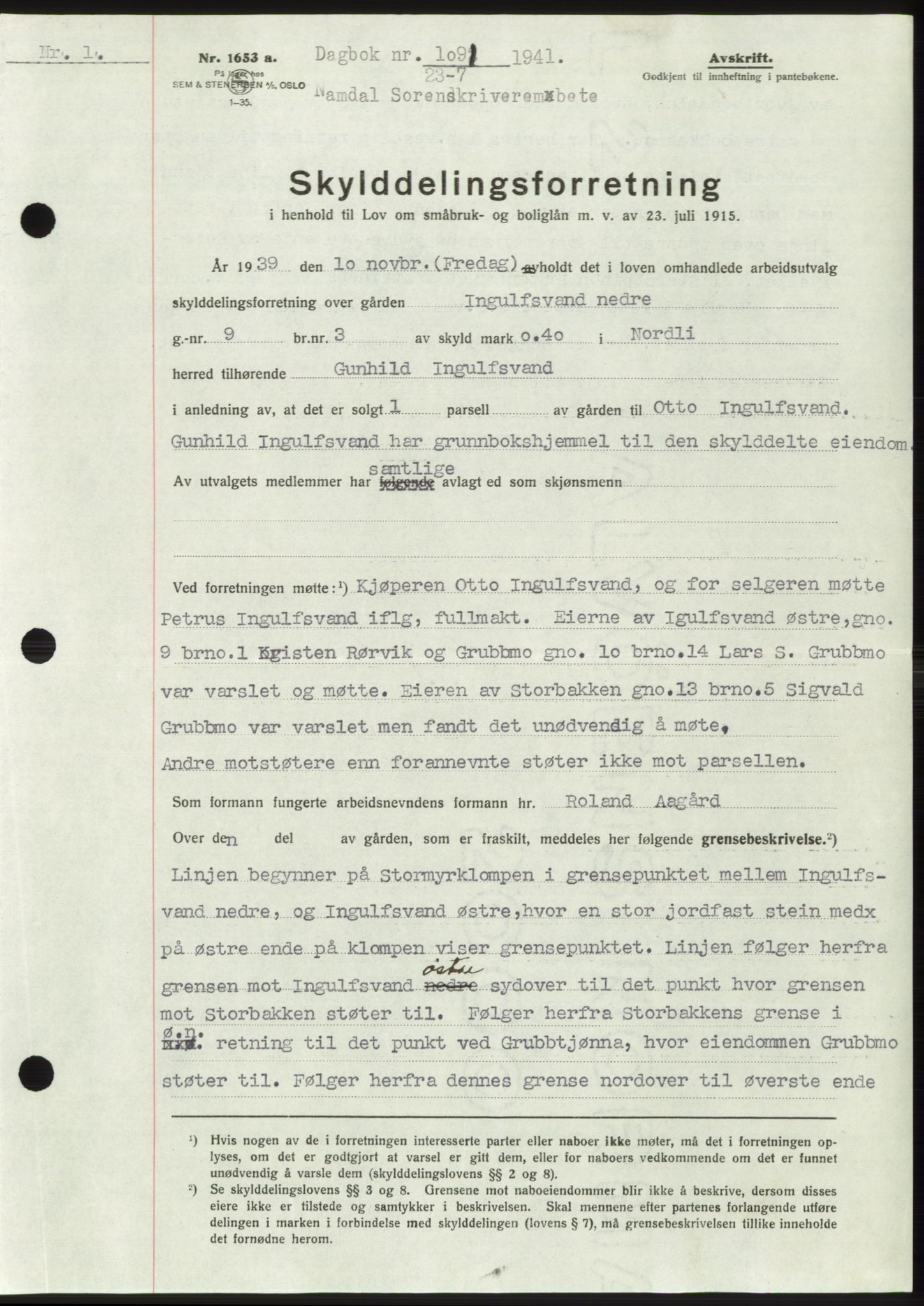 Namdal sorenskriveri, SAT/A-4133/1/2/2C: Pantebok nr. -, 1940-1941, Tingl.dato: 23.07.1941
