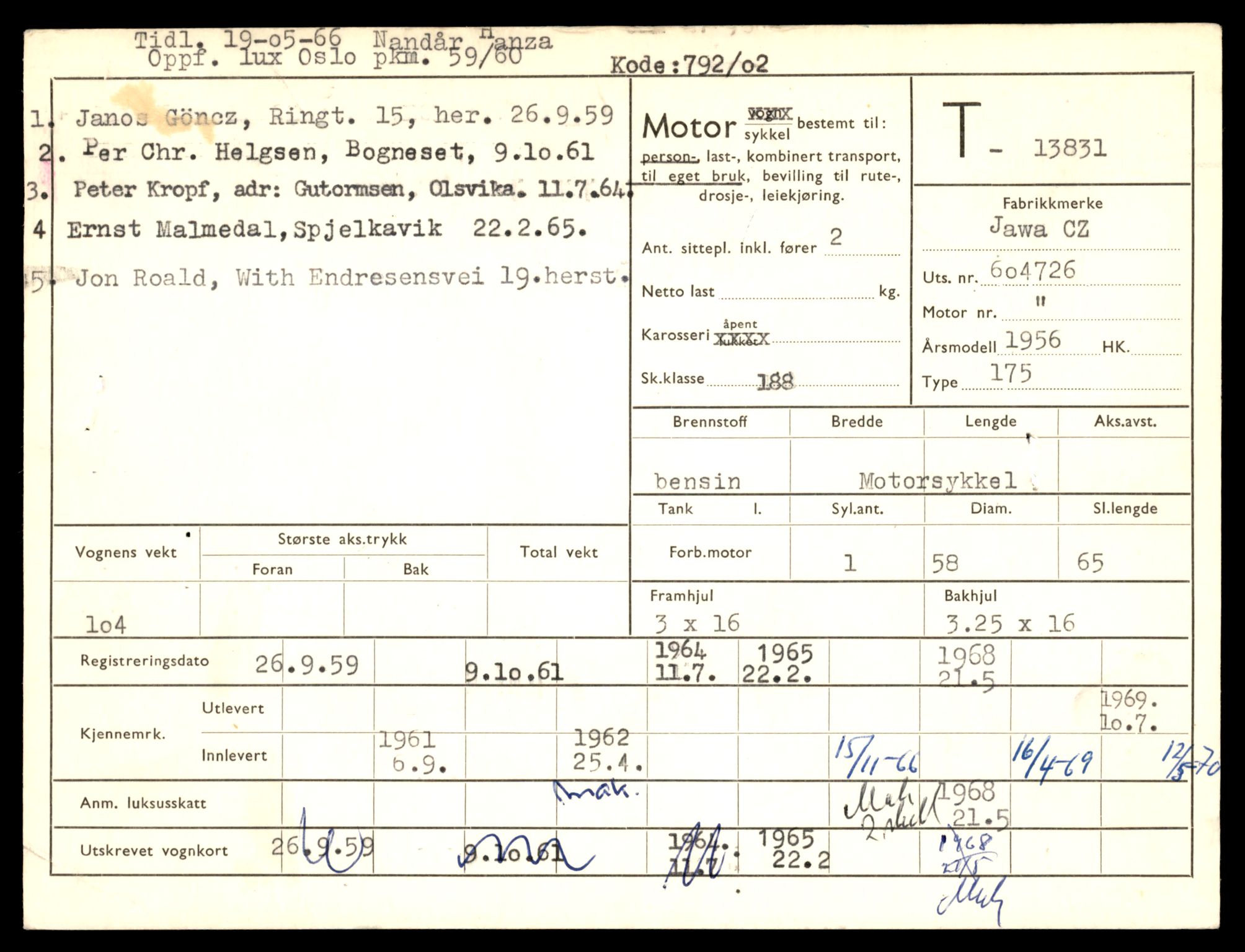 Møre og Romsdal vegkontor - Ålesund trafikkstasjon, AV/SAT-A-4099/F/Fe/L0041: Registreringskort for kjøretøy T 13710 - T 13905, 1927-1998, s. 2165