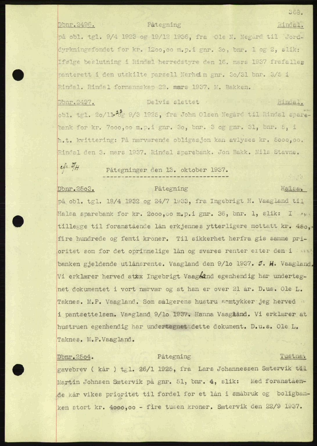 Nordmøre sorenskriveri, SAT/A-4132/1/2/2Ca: Pantebok nr. C80, 1936-1939, Dagboknr: 2496/1937