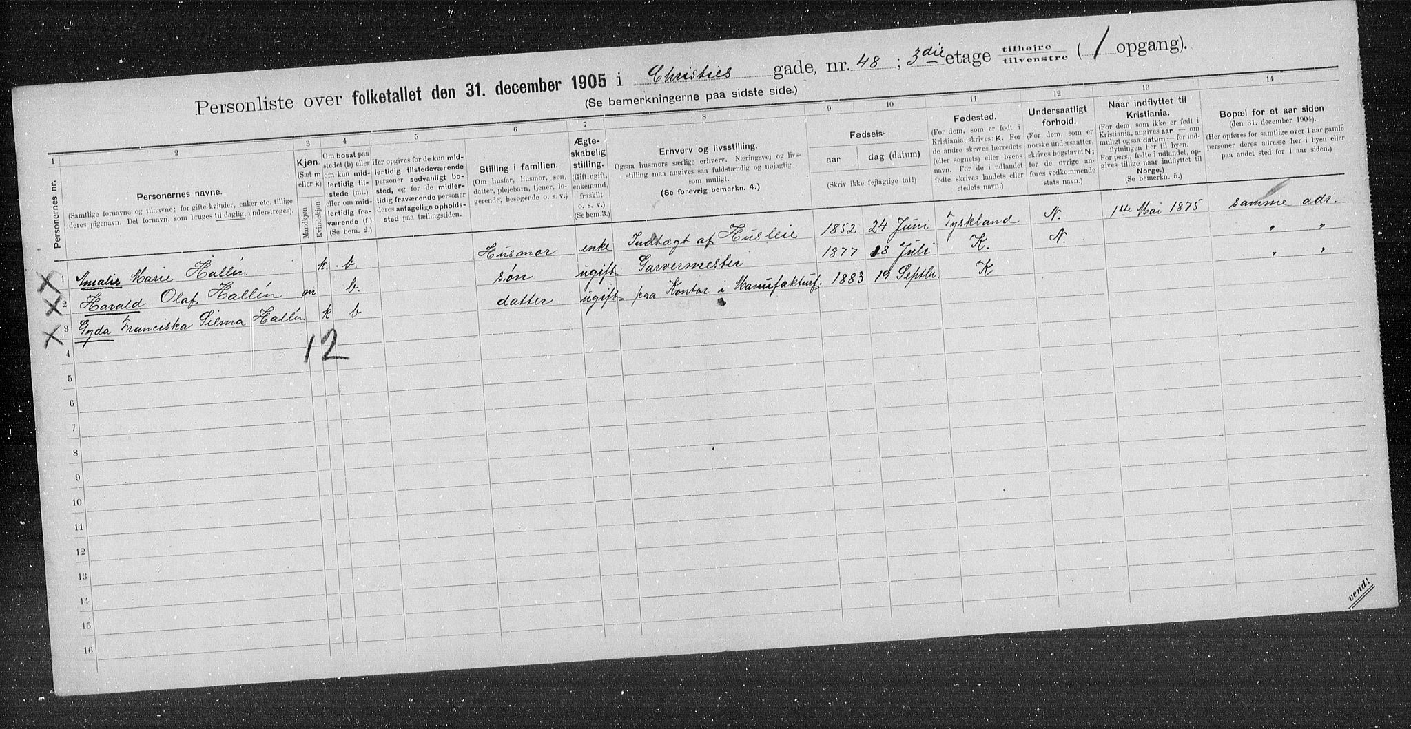 OBA, Kommunal folketelling 31.12.1905 for Kristiania kjøpstad, 1905, s. 6688