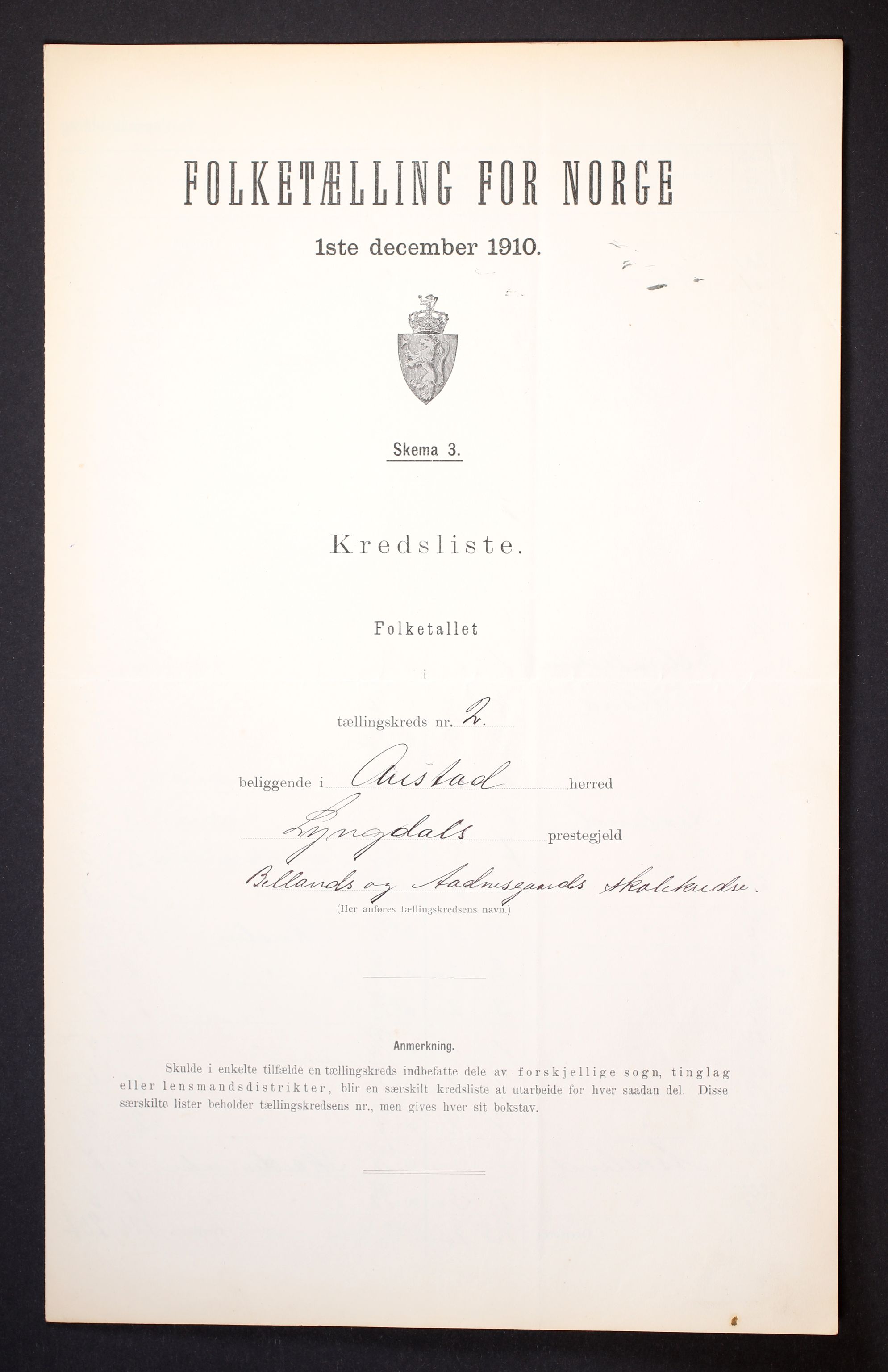 RA, Folketelling 1910 for 1031 Austad herred, 1910, s. 7