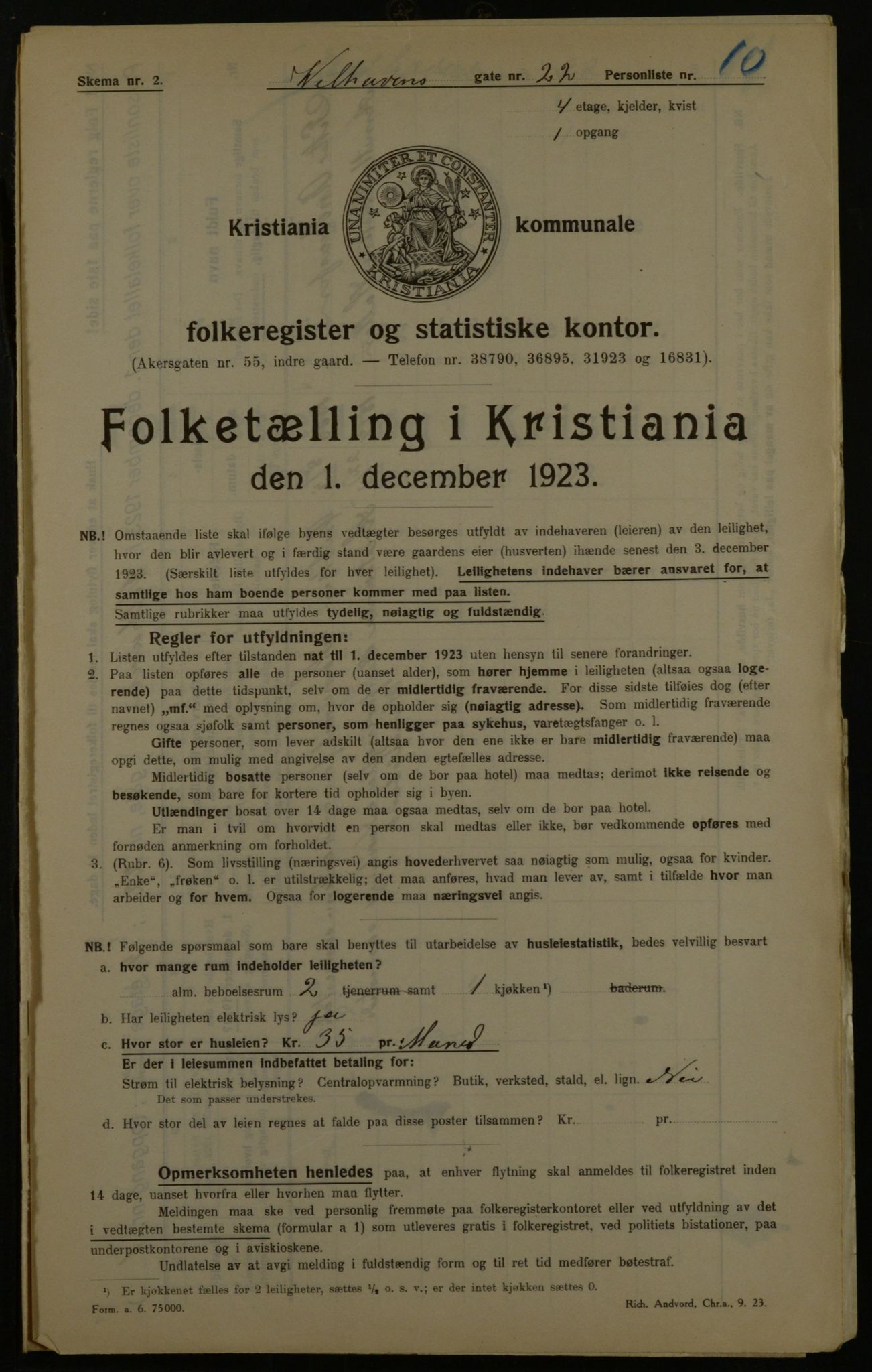 OBA, Kommunal folketelling 1.12.1923 for Kristiania, 1923, s. 140989