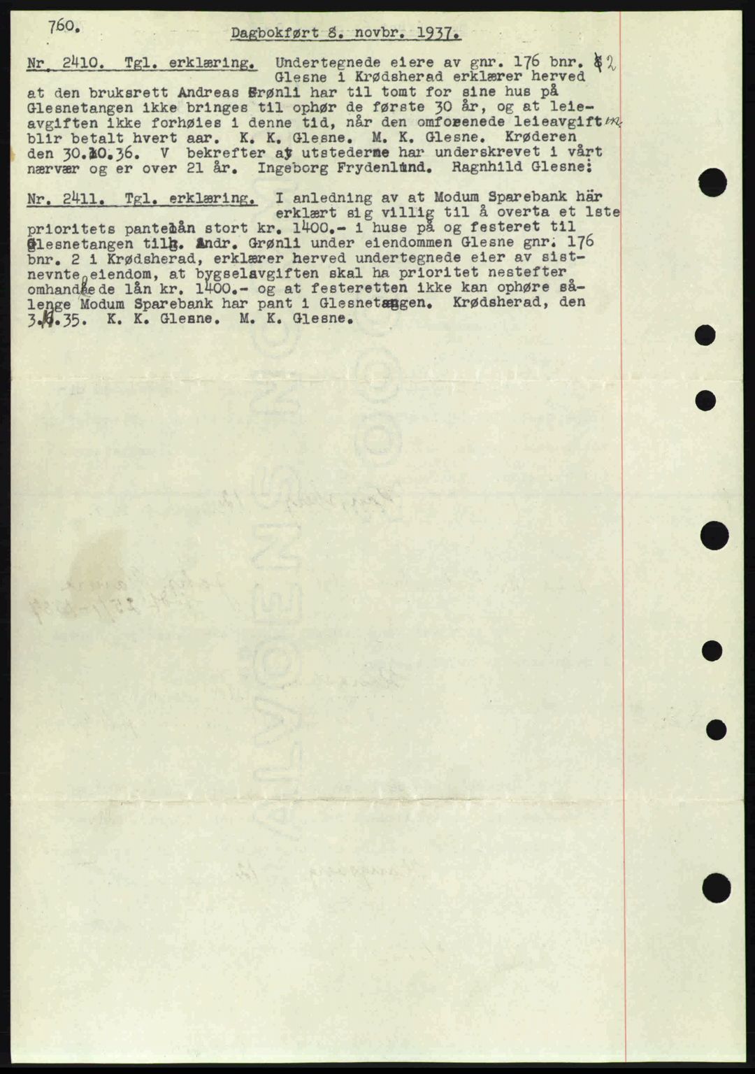 Eiker, Modum og Sigdal sorenskriveri, SAKO/A-123/G/Ga/Gab/L0036: Pantebok nr. A6, 1937-1937, Dagboknr: 2410/1937