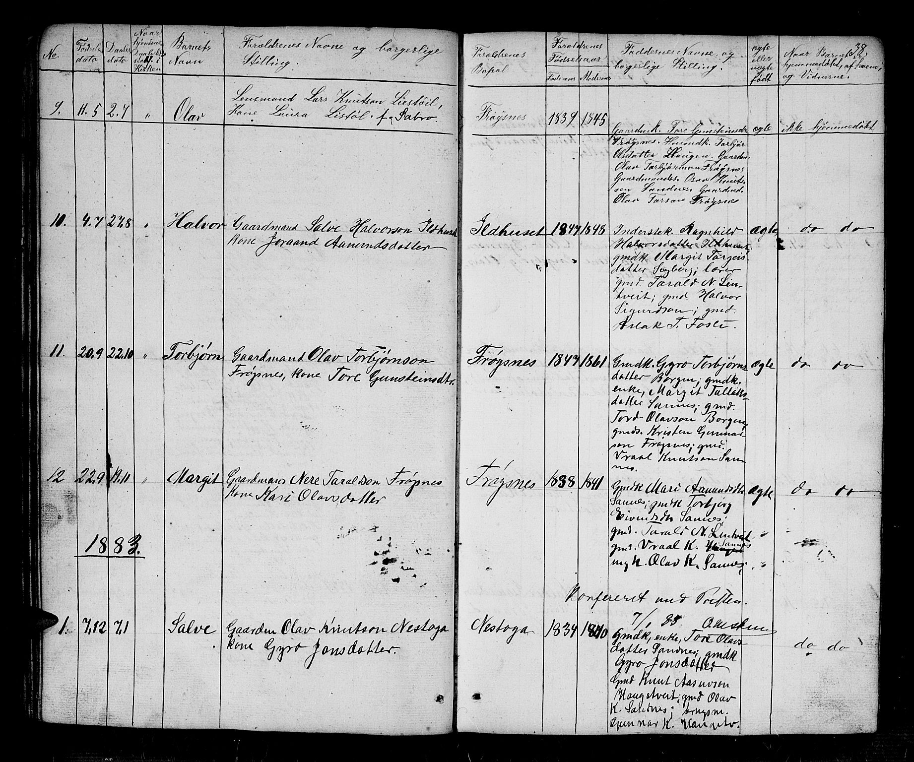 Bygland sokneprestkontor, AV/SAK-1111-0006/F/Fb/Fbc/L0001: Klokkerbok nr. B 1, 1848-1894, s. 38