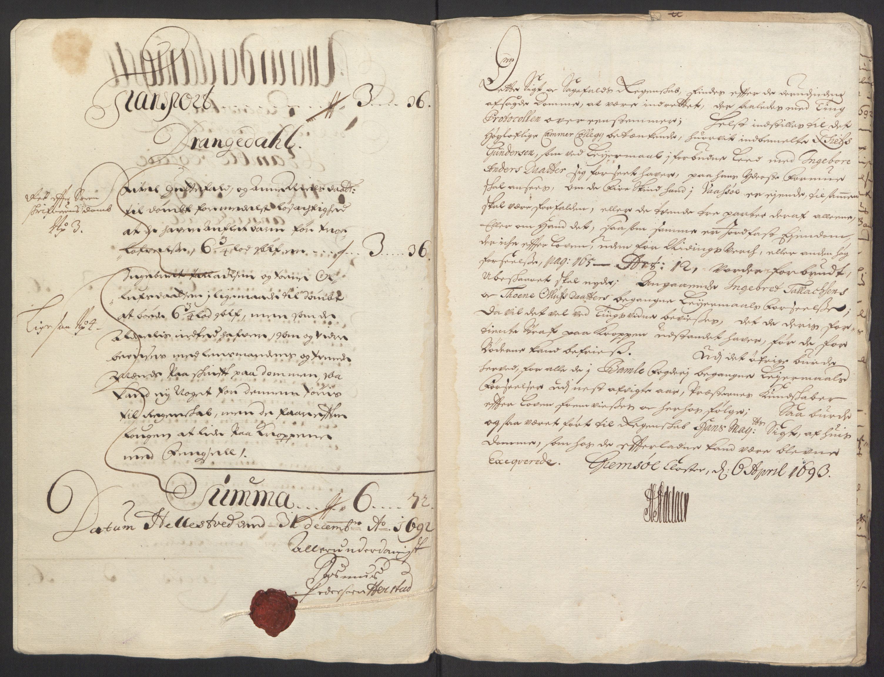 Rentekammeret inntil 1814, Reviderte regnskaper, Fogderegnskap, RA/EA-4092/R34/L2052: Fogderegnskap Bamble, 1692-1693, s. 31