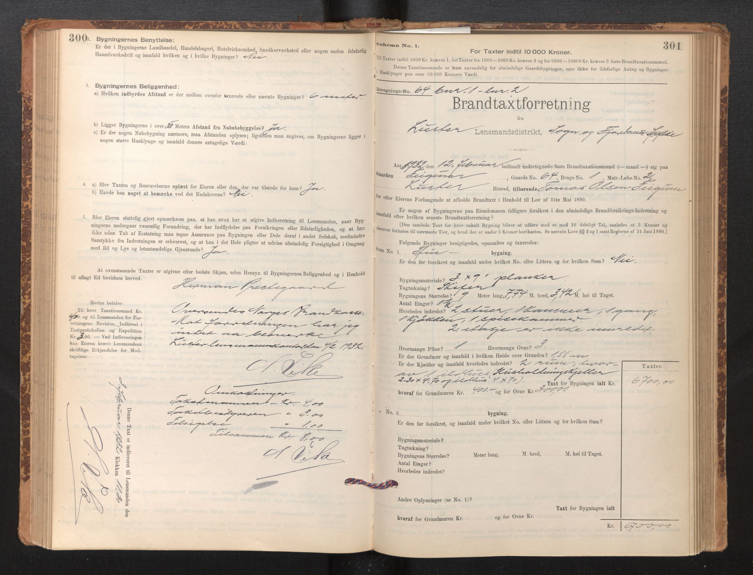 Lensmannen i Luster, AV/SAB-A-29301/0012/L0007: Branntakstprotokoll, skjematakst, 1895-1935, s. 300-301