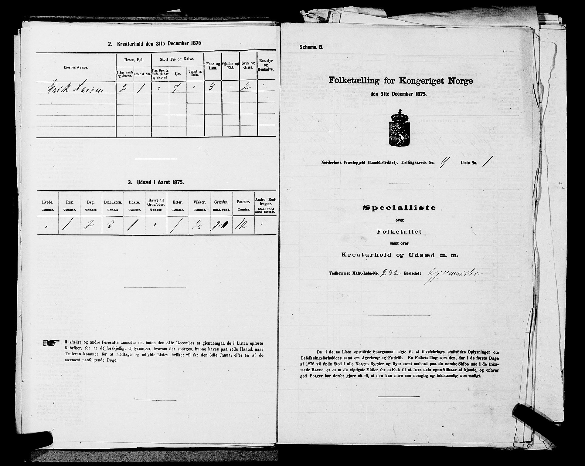 SAKO, Folketelling 1875 for 0613L Norderhov prestegjeld, Norderhov sokn, Haug sokn og Lunder sokn, 1875, s. 1854