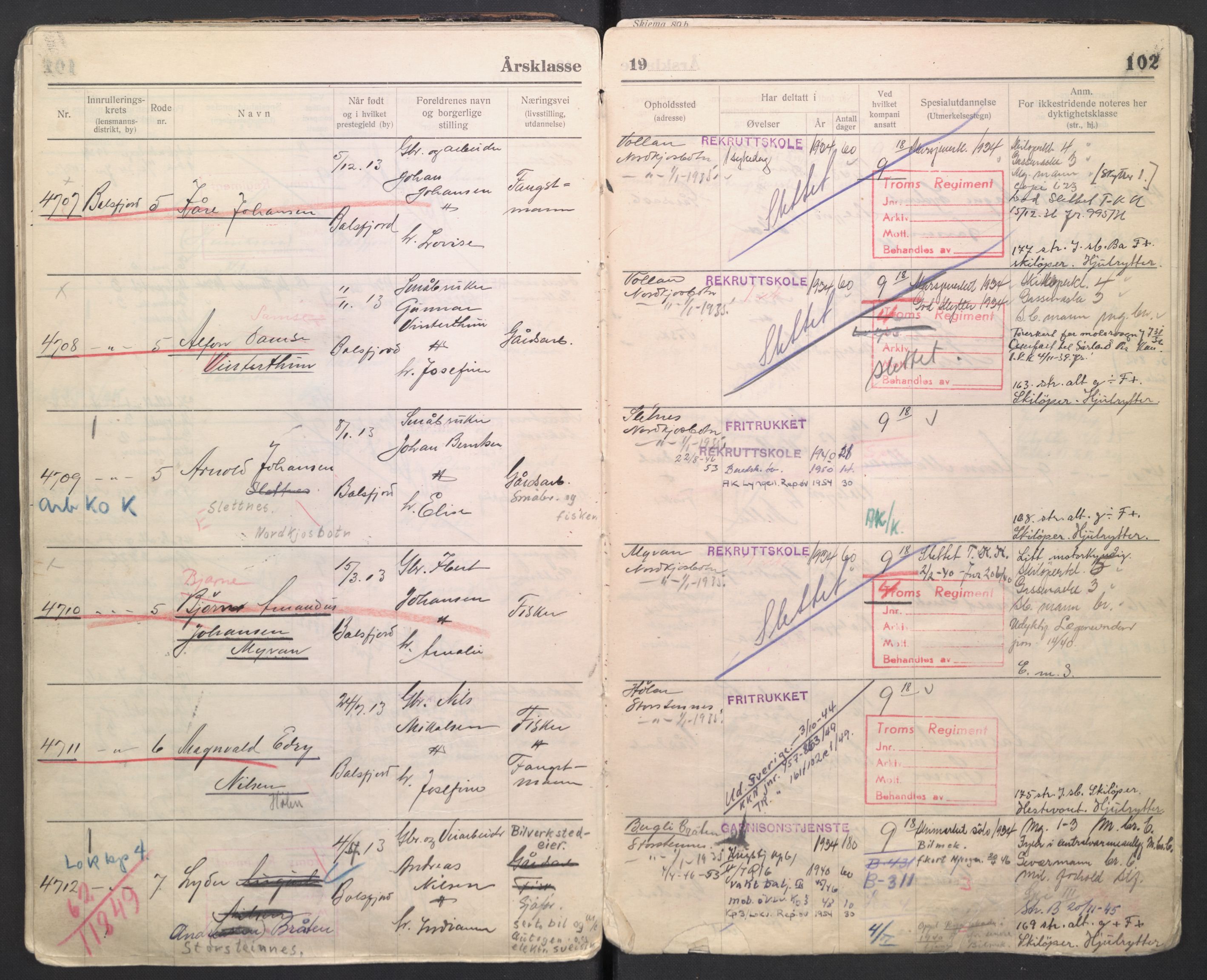 Forsvaret, Troms infanteriregiment nr. 16, AV/RA-RAFA-3146/P/Pa/L0006/0007: Ruller / Rulle for regimentets menige mannskaper, årsklasse 1934, 1934, s. 102