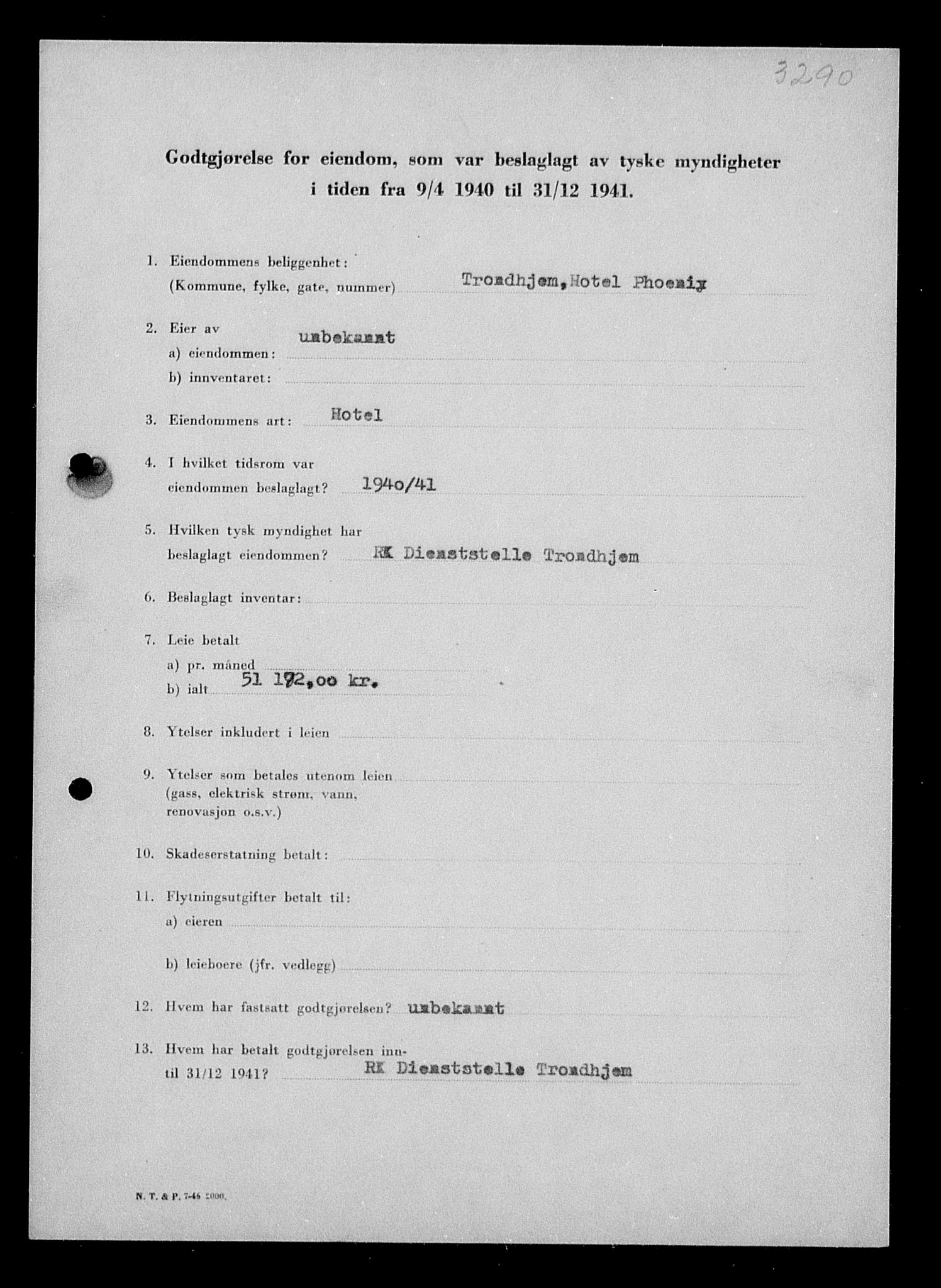 Justisdepartementet, Tilbakeføringskontoret for inndratte formuer, RA/S-1564/I/L1018: Godtgjørelse for beslaglagt eiendom, 1940-1941, s. 235