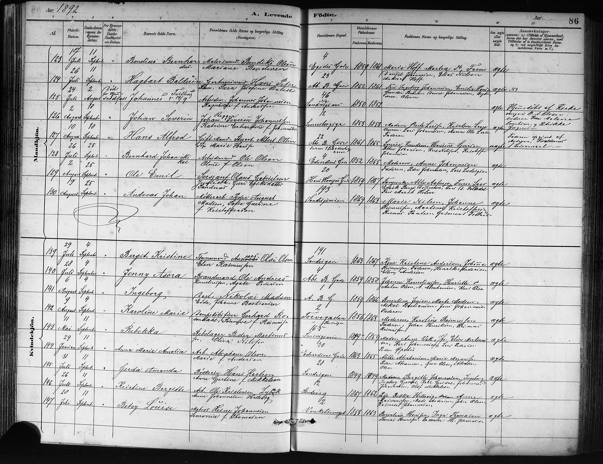 Sandviken Sokneprestembete, AV/SAB-A-77601/H/Hb/L0002: Klokkerbok nr. A 3, 1888-1902, s. 86