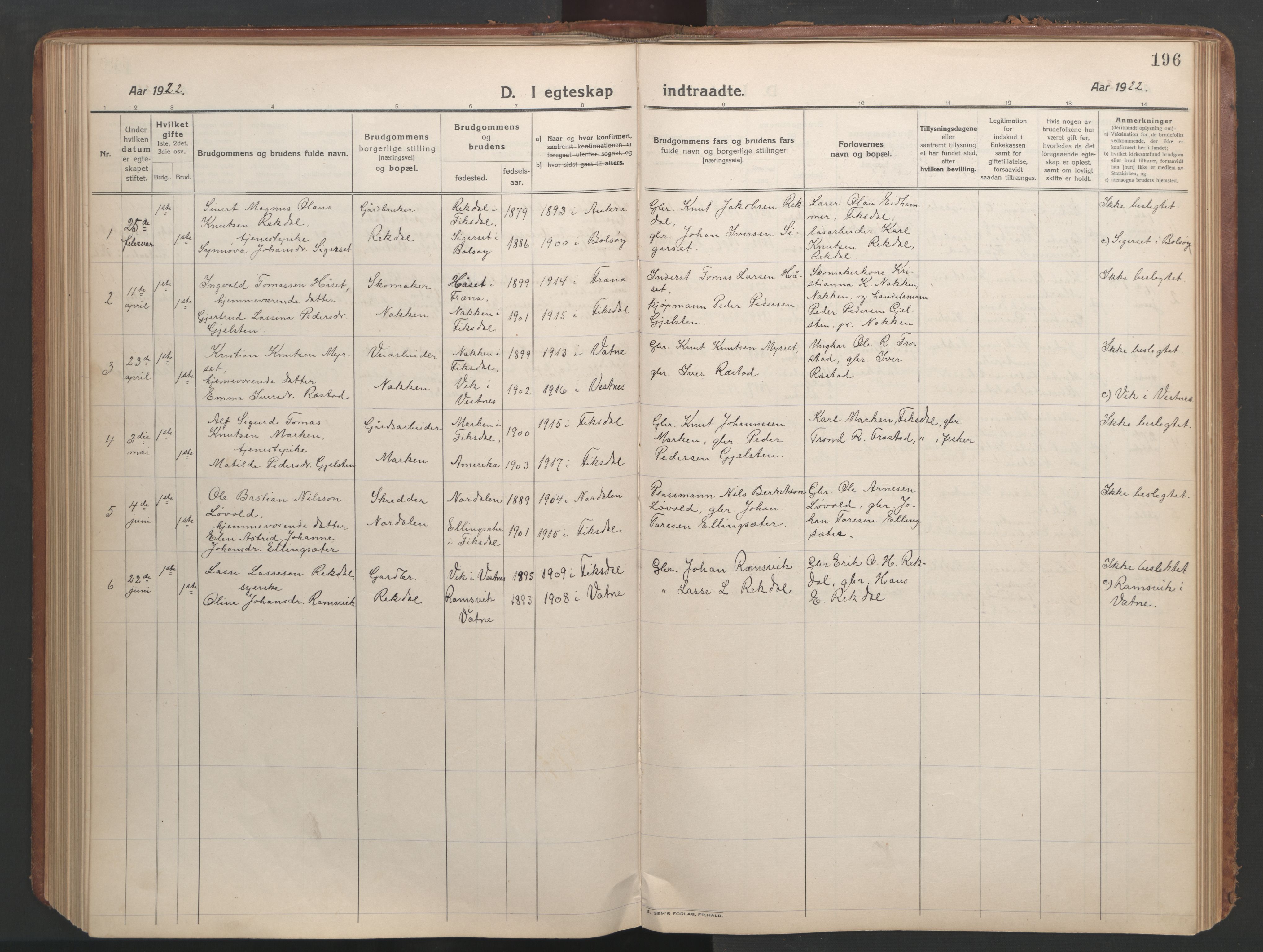 Ministerialprotokoller, klokkerbøker og fødselsregistre - Møre og Romsdal, AV/SAT-A-1454/540/L0542: Klokkerbok nr. 540C02, 1921-1967, s. 196