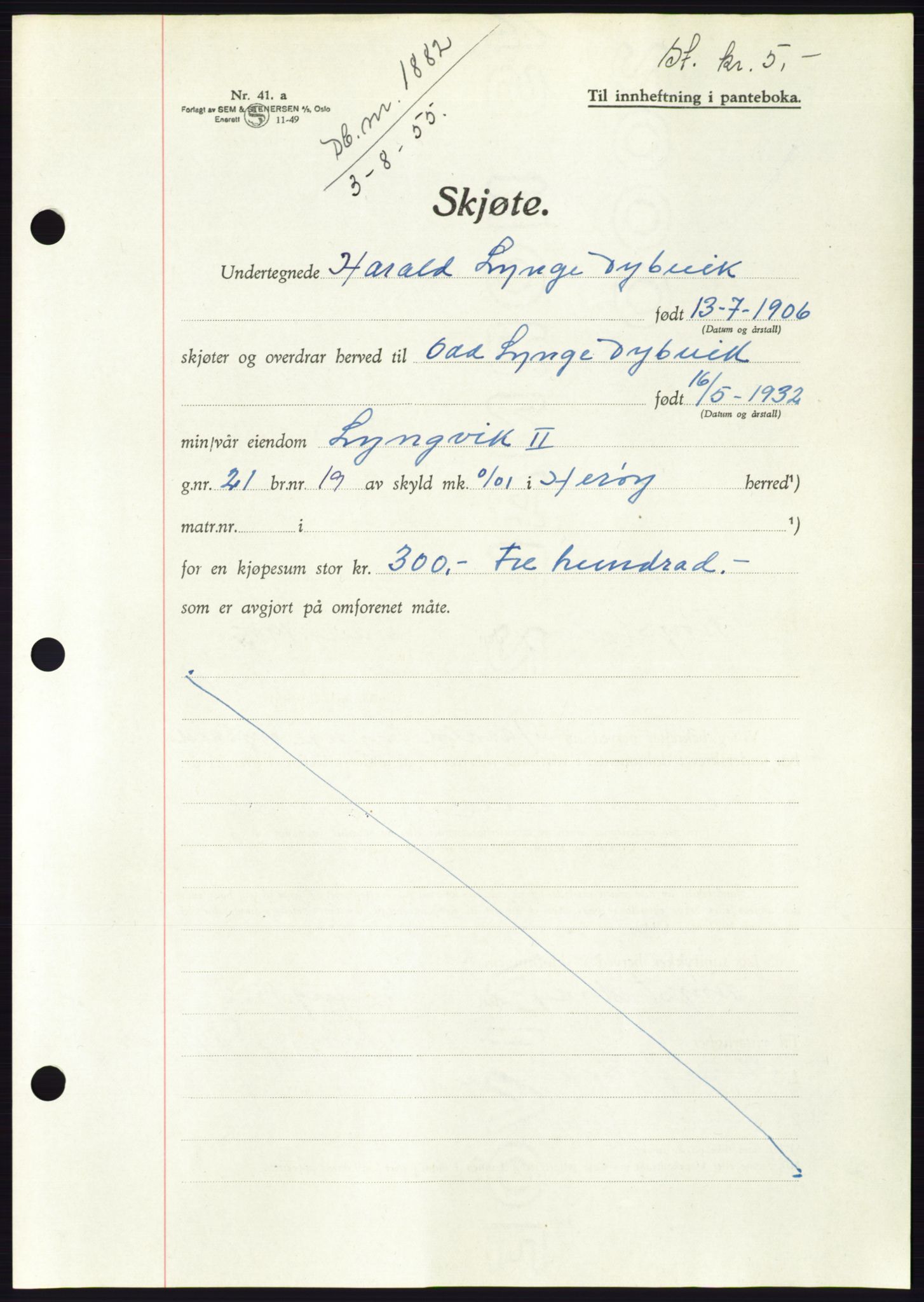 Søre Sunnmøre sorenskriveri, AV/SAT-A-4122/1/2/2C/L0101: Pantebok nr. 27A, 1955-1955, Dagboknr: 1882/1955