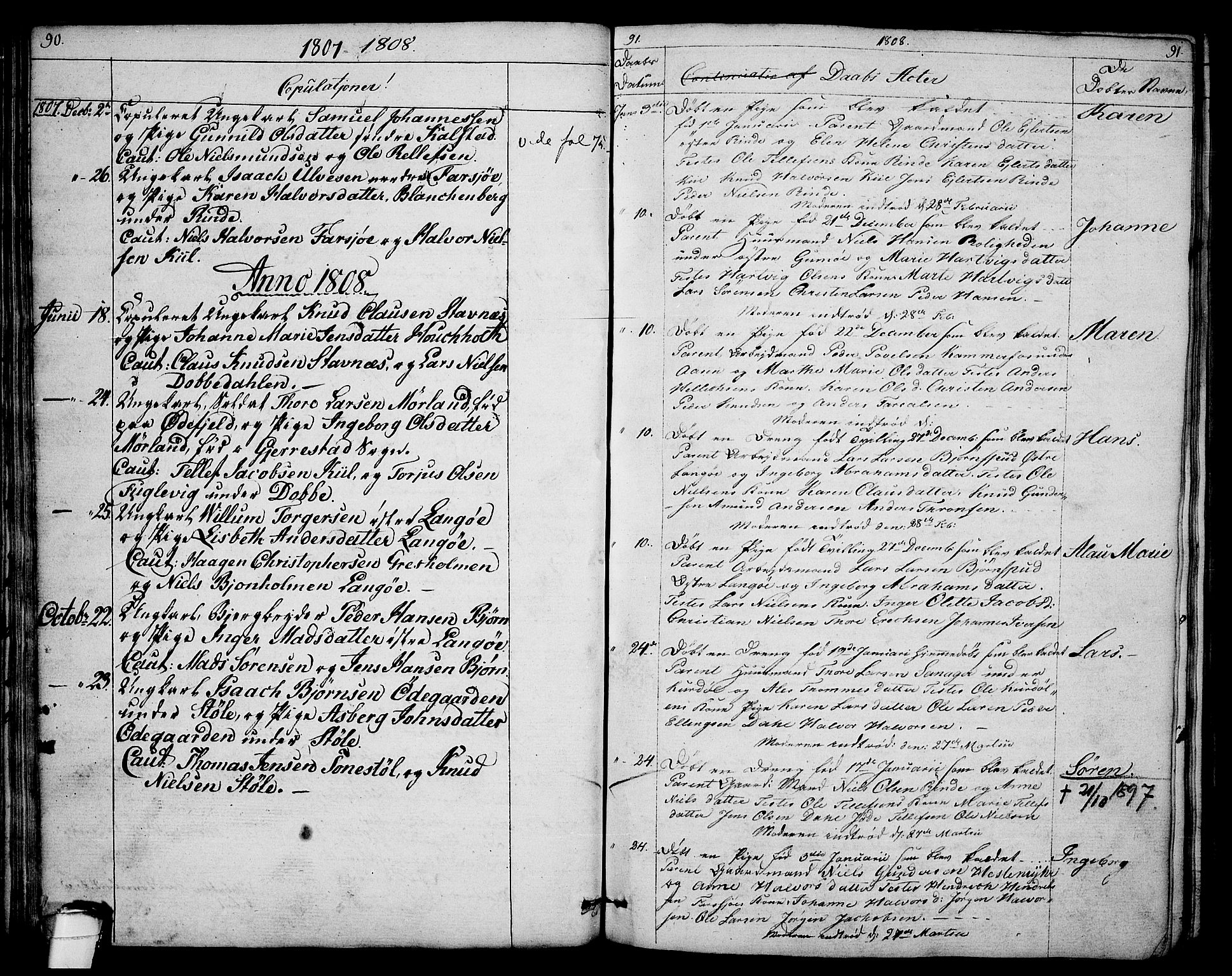 Sannidal kirkebøker, AV/SAKO-A-296/F/Fa/L0003: Ministerialbok nr. 3, 1803-1813, s. 90-91