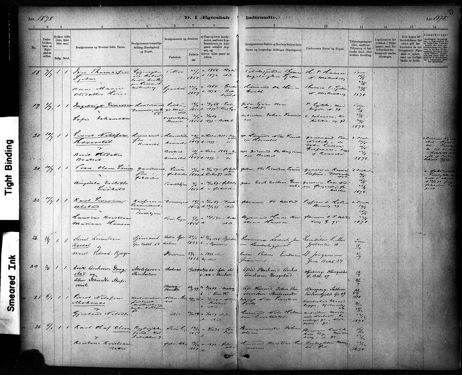 Ministerialprotokoller, klokkerbøker og fødselsregistre - Sør-Trøndelag, SAT/A-1456/604/L0189: Ministerialbok nr. 604A10, 1878-1892, s. 3