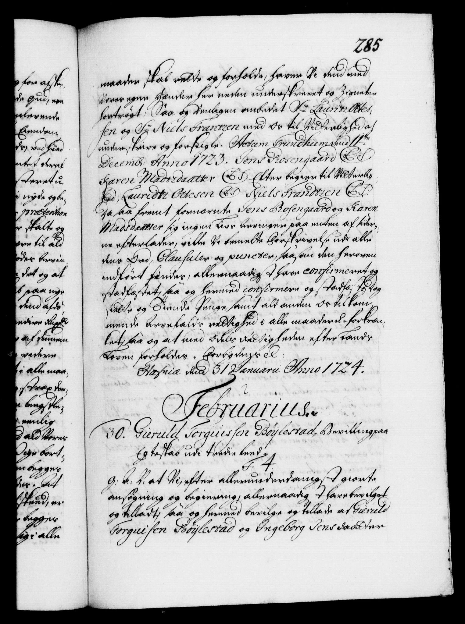 Danske Kanselli 1572-1799, RA/EA-3023/F/Fc/Fca/Fcaa/L0024: Norske registre, 1723-1725, s. 285a
