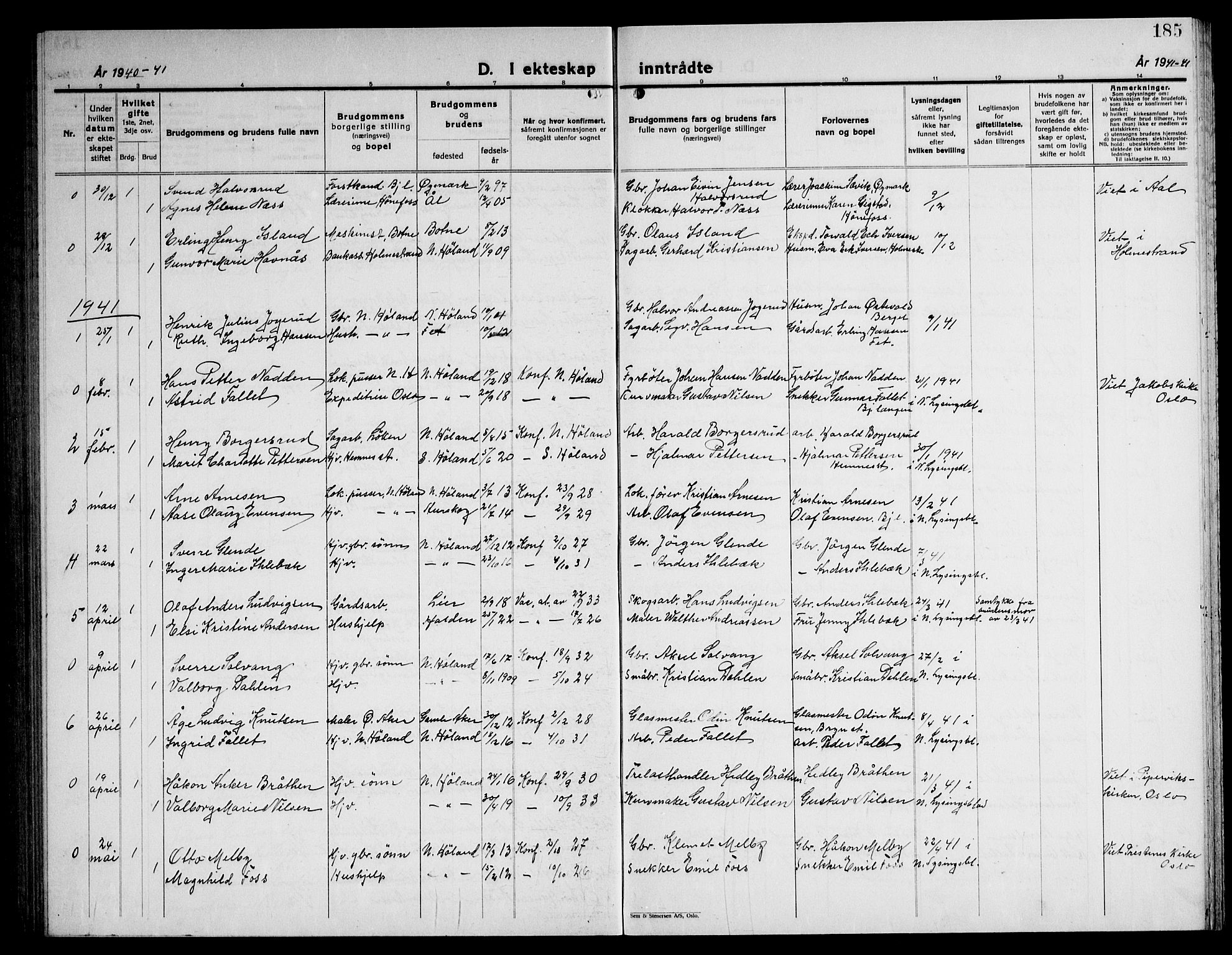 Høland prestekontor Kirkebøker, AV/SAO-A-10346a/G/Ga/L0009: Klokkerbok nr. I 9, 1930-1951, s. 185