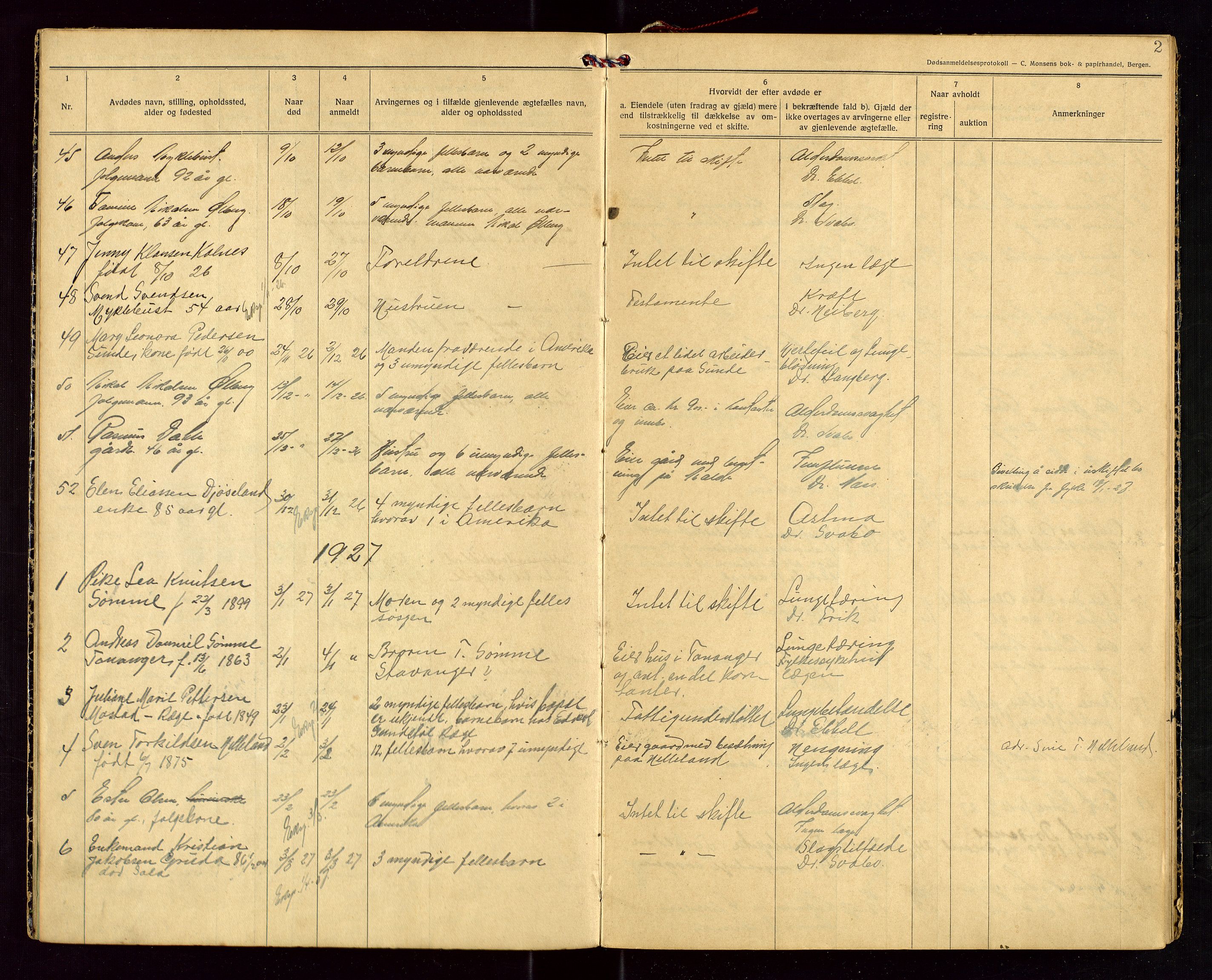 Håland lensmannskontor, AV/SAST-A-100100/Gga/L0003: "Dødsanmeldelser 1926 - 1931 for Haaland", 1926-1931, s. 2