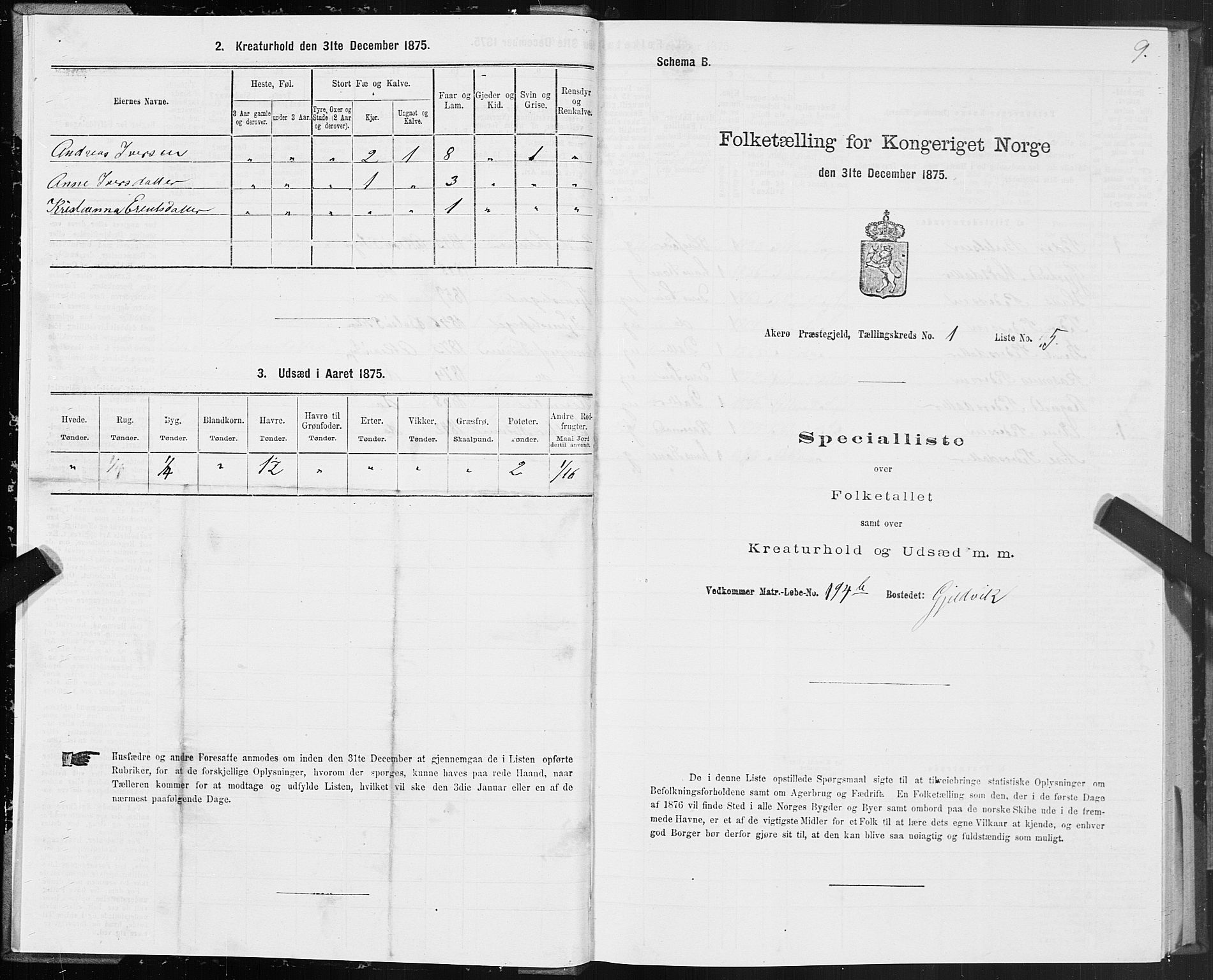 SAT, Folketelling 1875 for 1545P Aukra prestegjeld, 1875, s. 1009