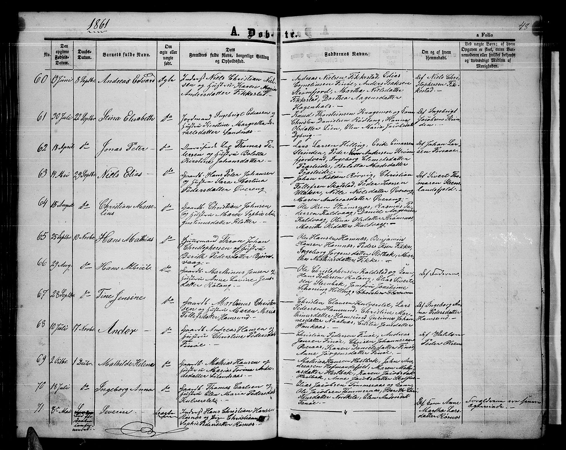 Ministerialprotokoller, klokkerbøker og fødselsregistre - Nordland, AV/SAT-A-1459/859/L0857: Klokkerbok nr. 859C03, 1854-1873, s. 48