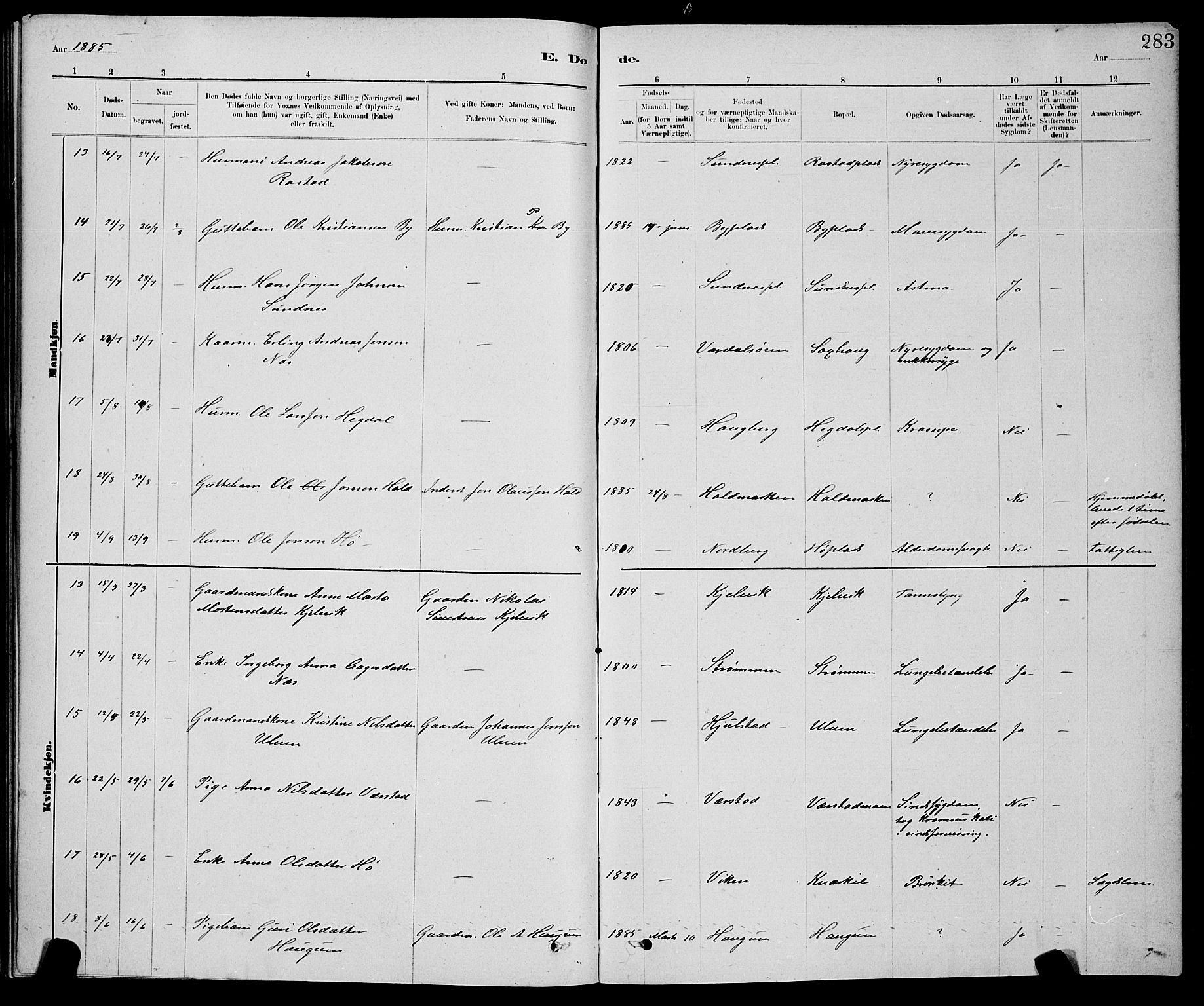 Ministerialprotokoller, klokkerbøker og fødselsregistre - Nord-Trøndelag, SAT/A-1458/730/L0301: Klokkerbok nr. 730C04, 1880-1897, s. 283