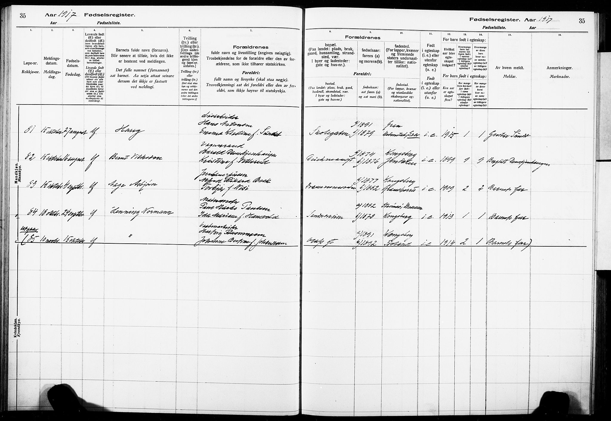 Kongsberg kirkebøker, AV/SAKO-A-22/J/Ja/L0001: Fødselsregister nr. I 1, 1916-1927, s. 35