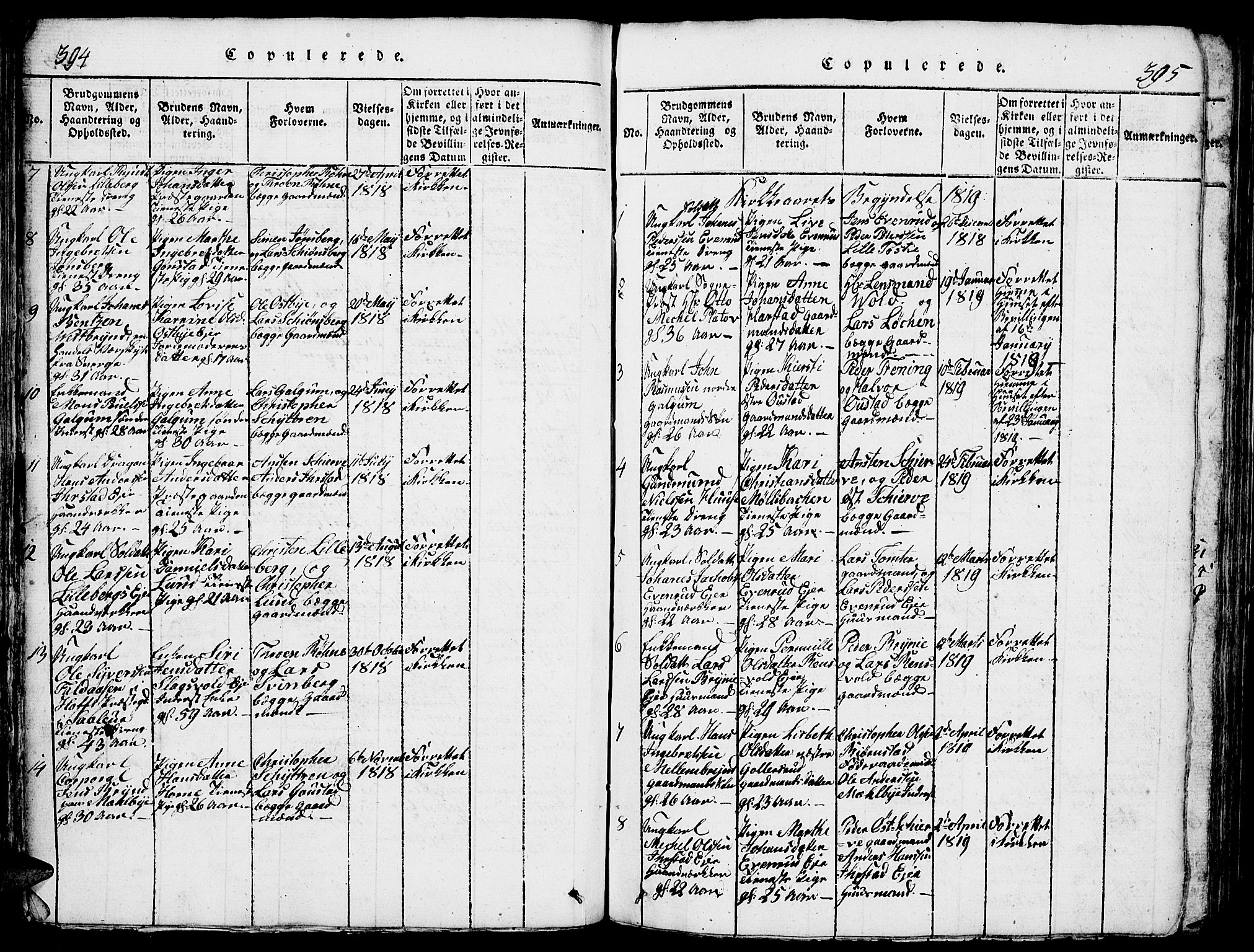 Romedal prestekontor, AV/SAH-PREST-004/L/L0005: Klokkerbok nr. 5, 1814-1829, s. 394-395
