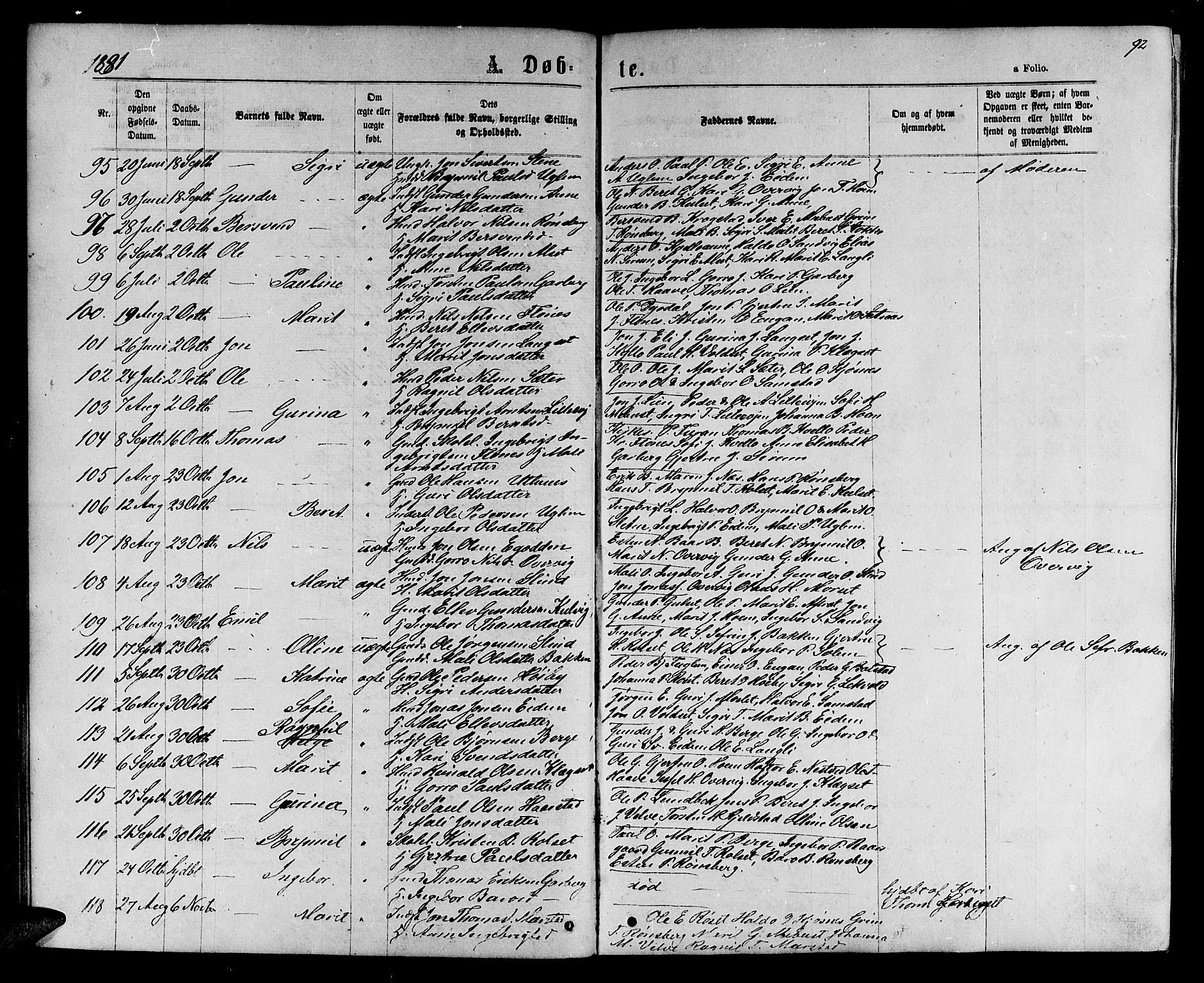 Ministerialprotokoller, klokkerbøker og fødselsregistre - Sør-Trøndelag, SAT/A-1456/695/L1156: Klokkerbok nr. 695C07, 1869-1888, s. 92
