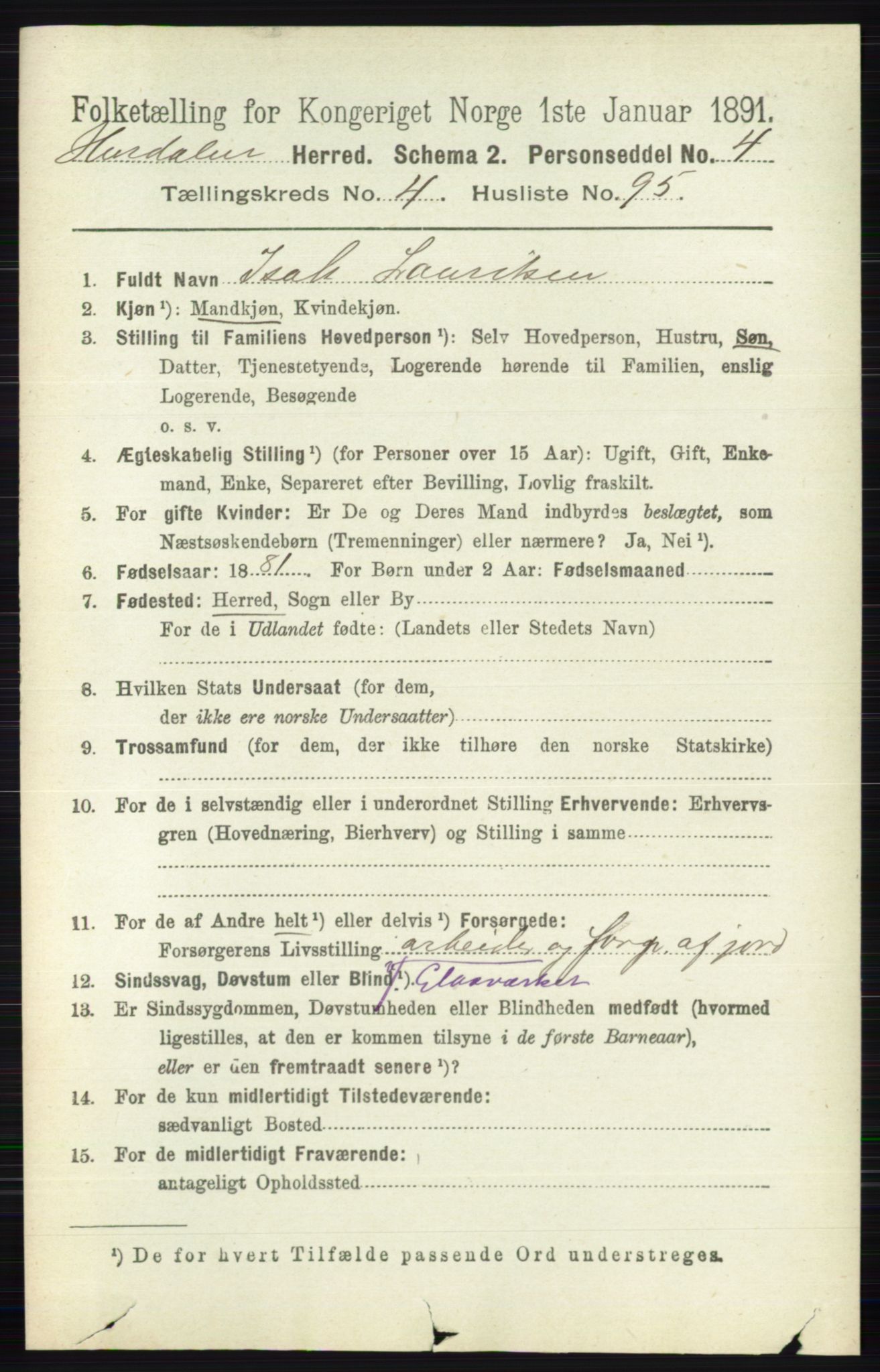 RA, Folketelling 1891 for 0239 Hurdal herred, 1891, s. 1995
